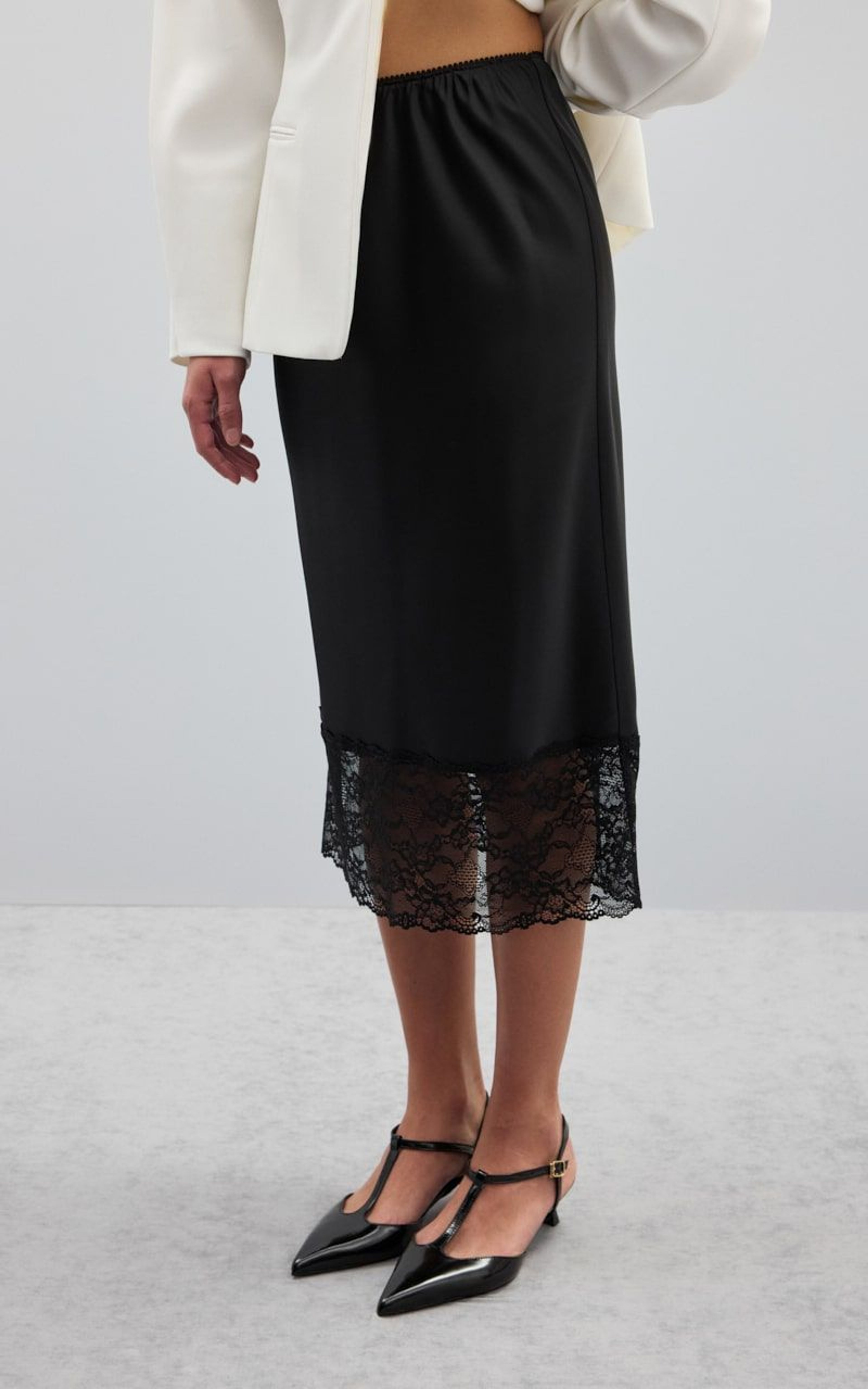 Satin Midi Skirt with Lace