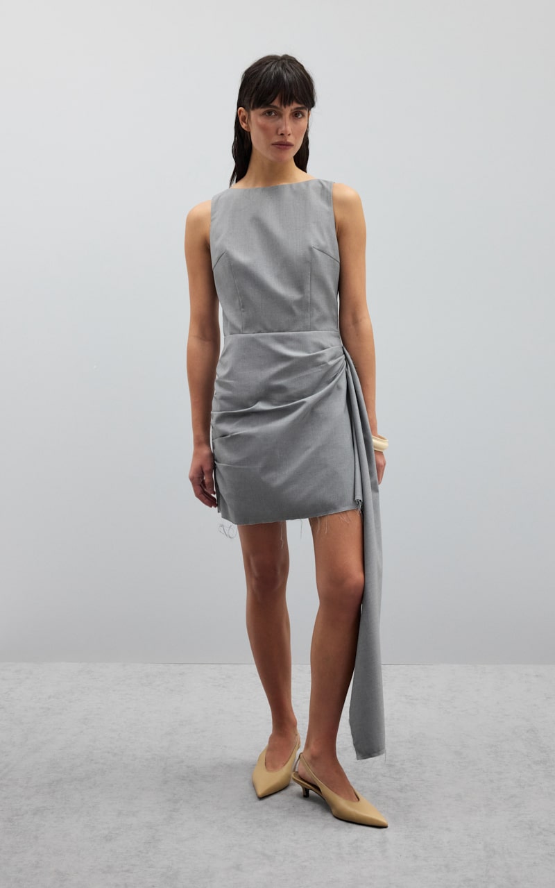 GABI Mini Dress with Unfinished Hem and Train - Grey | COOSH