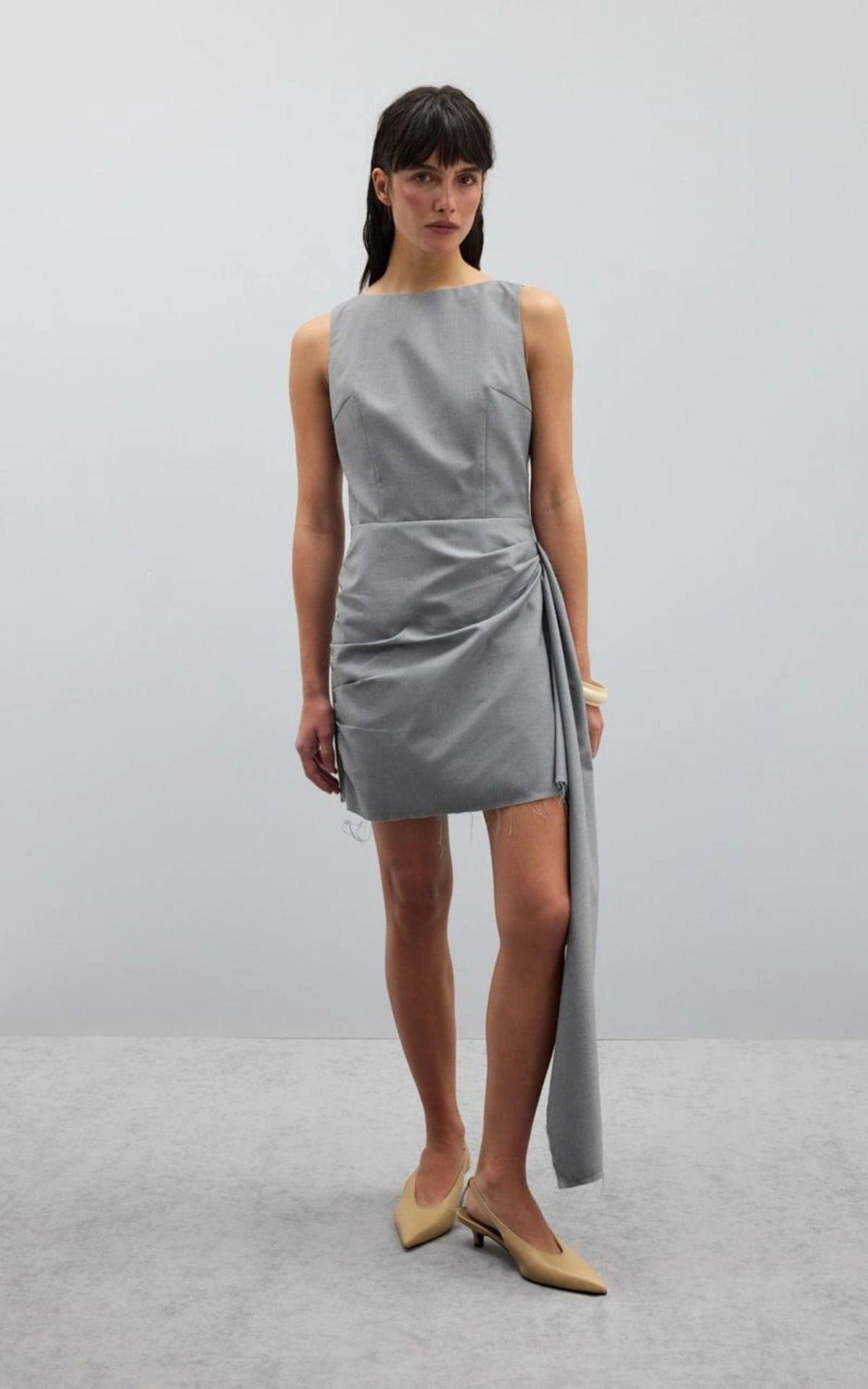 GABI Mini Dress with Unfinished Hem and Train