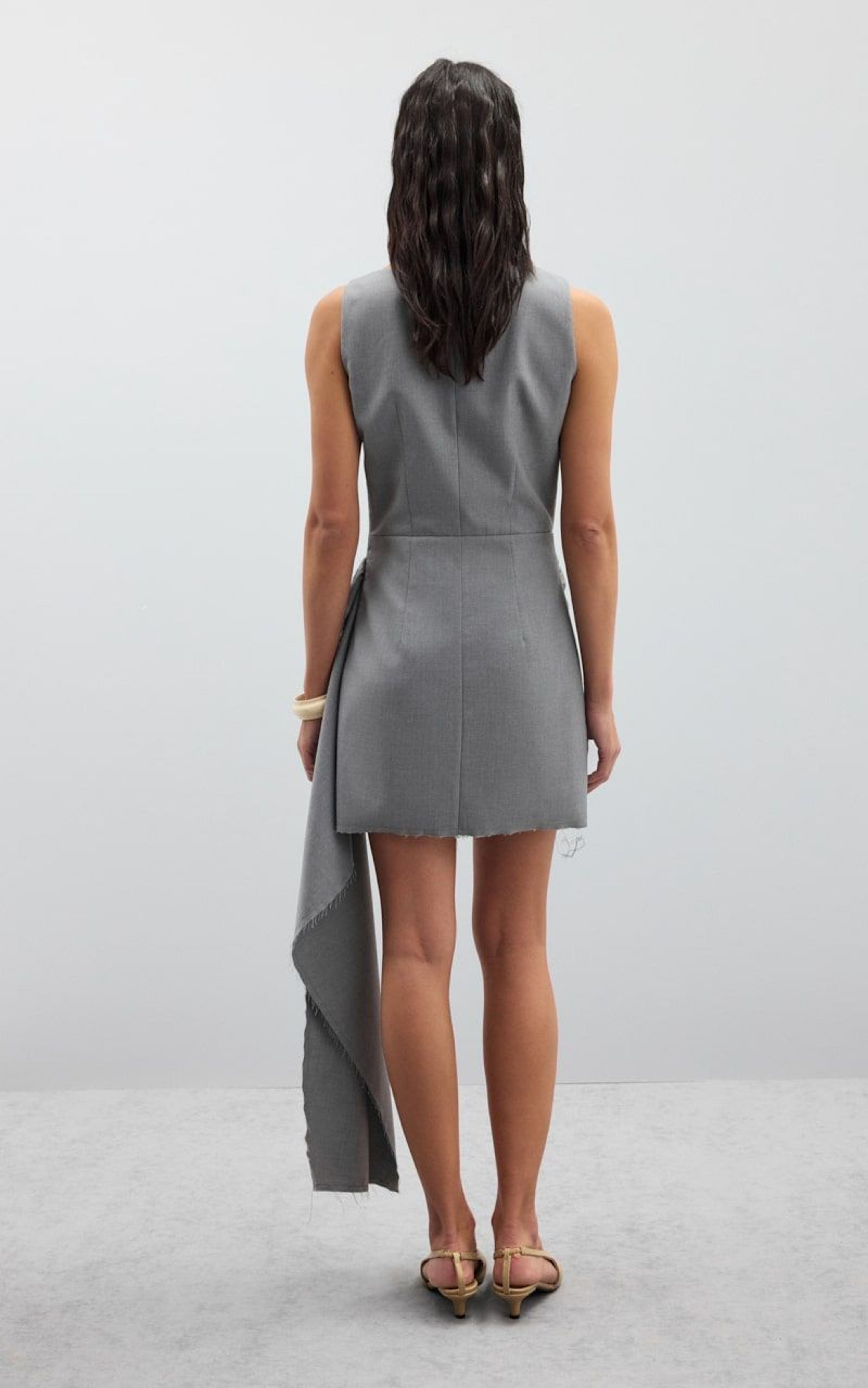 GABI Mini Dress with Unfinished Hem and Train