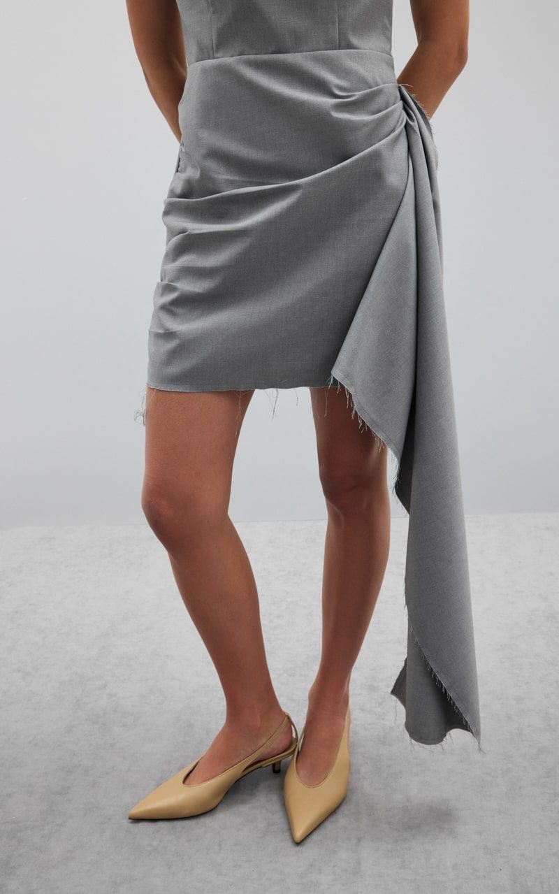 GABI Mini Dress with Unfinished Hem and Train - Grey | COOSH