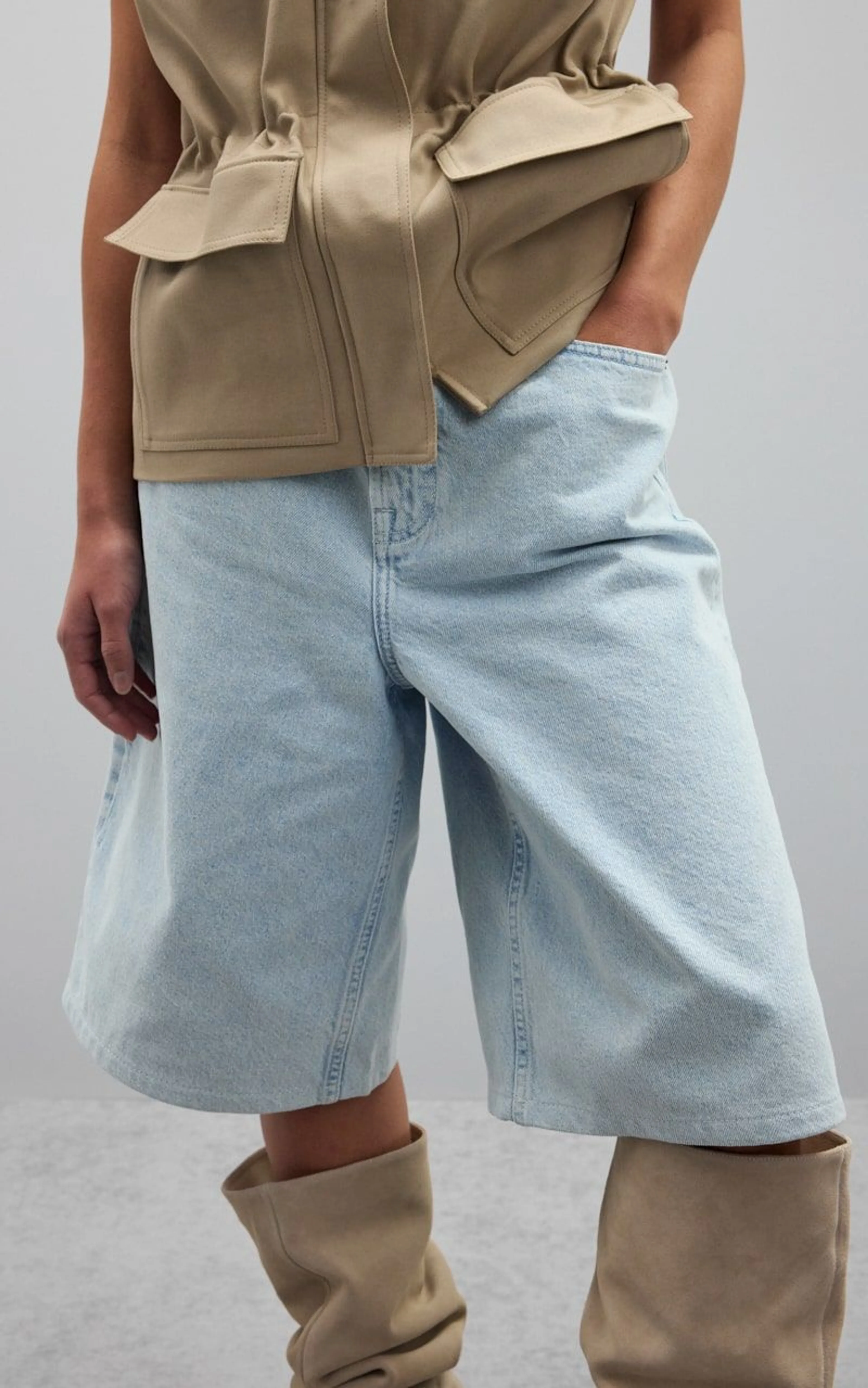 Cropped Denim Bermuda Shorts
