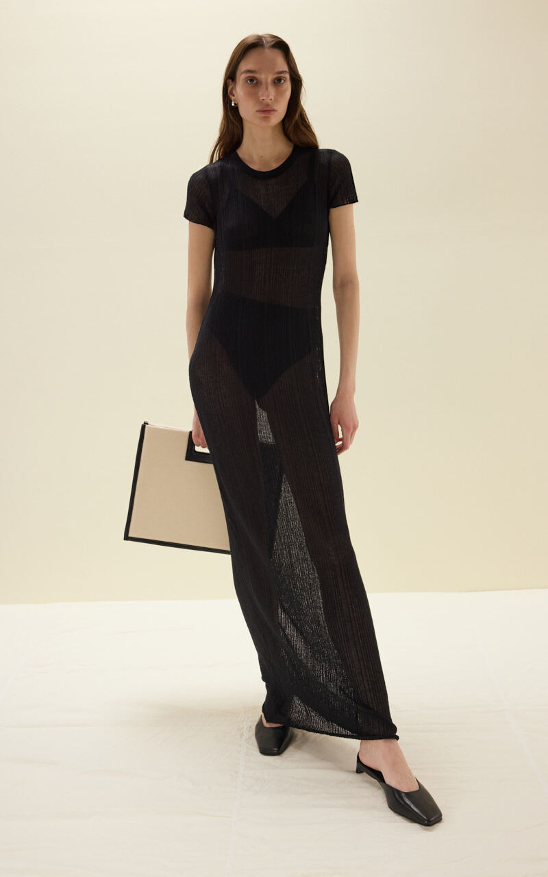 ワンピース BLACK VISCOSE DRESS Stretch Lotus Ribbed Dress - Black | James Perse Los Angeles