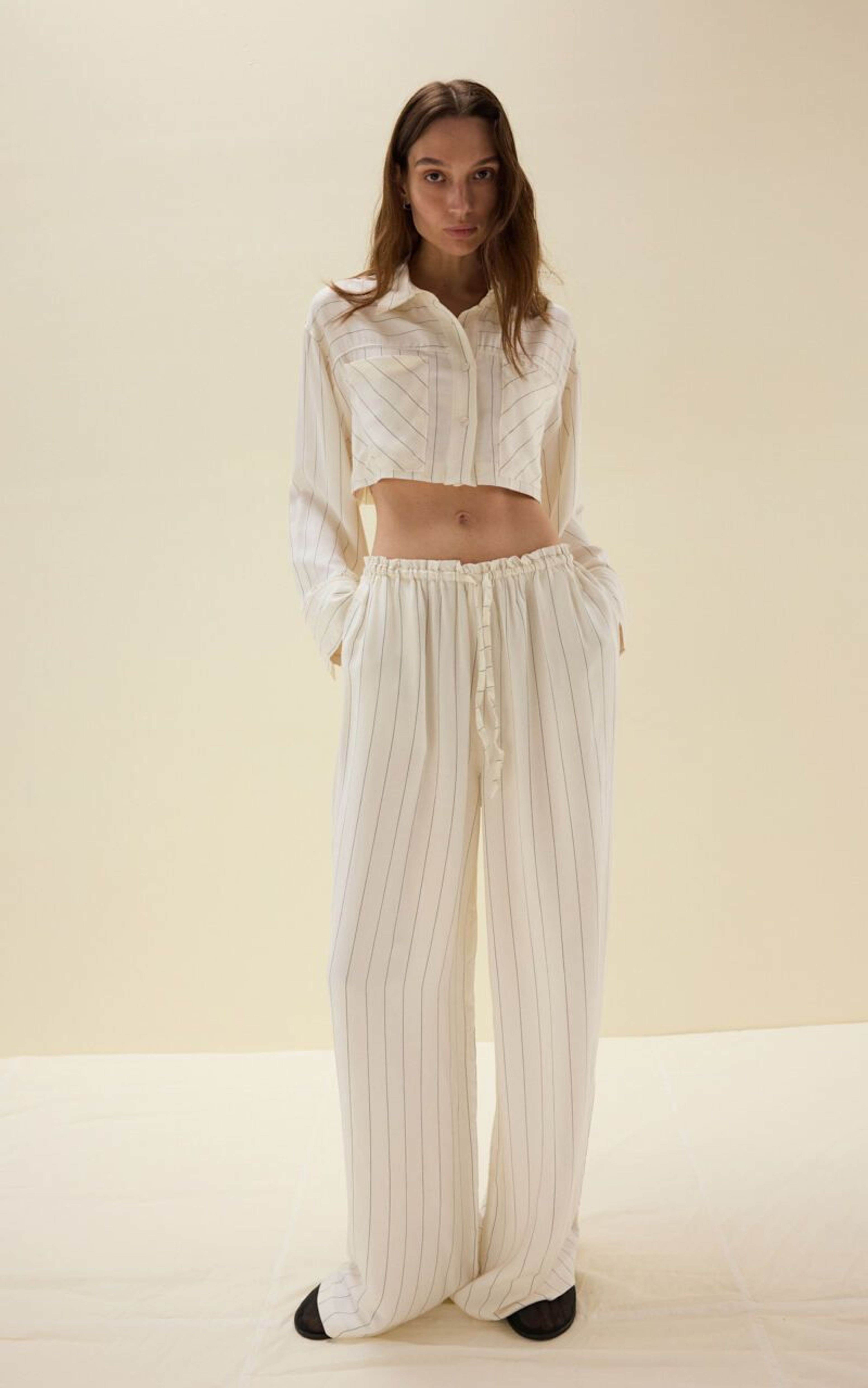 Krótka Koszula w Paski z Wiskozy