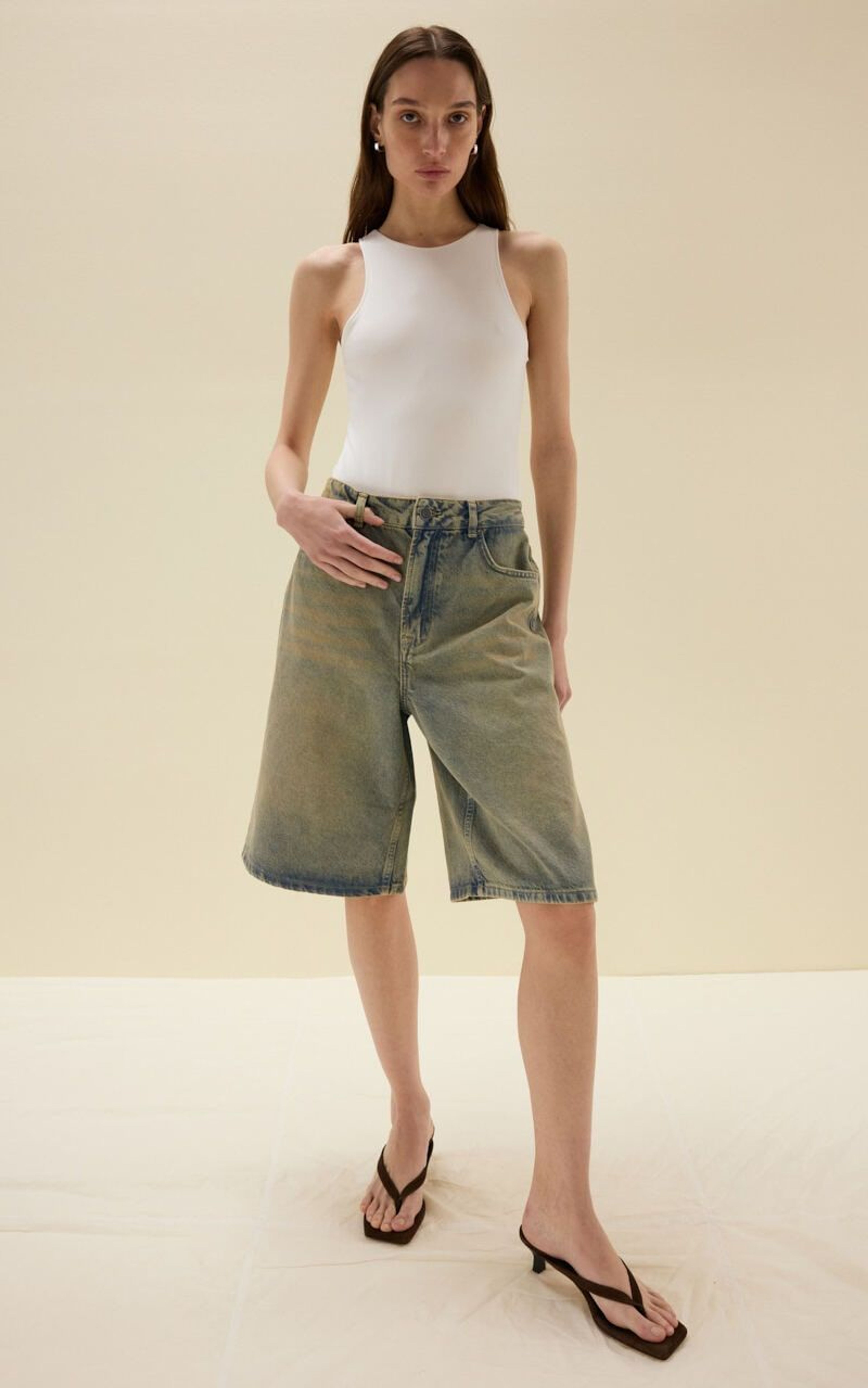 Cropped Denim Bermuda Shorts