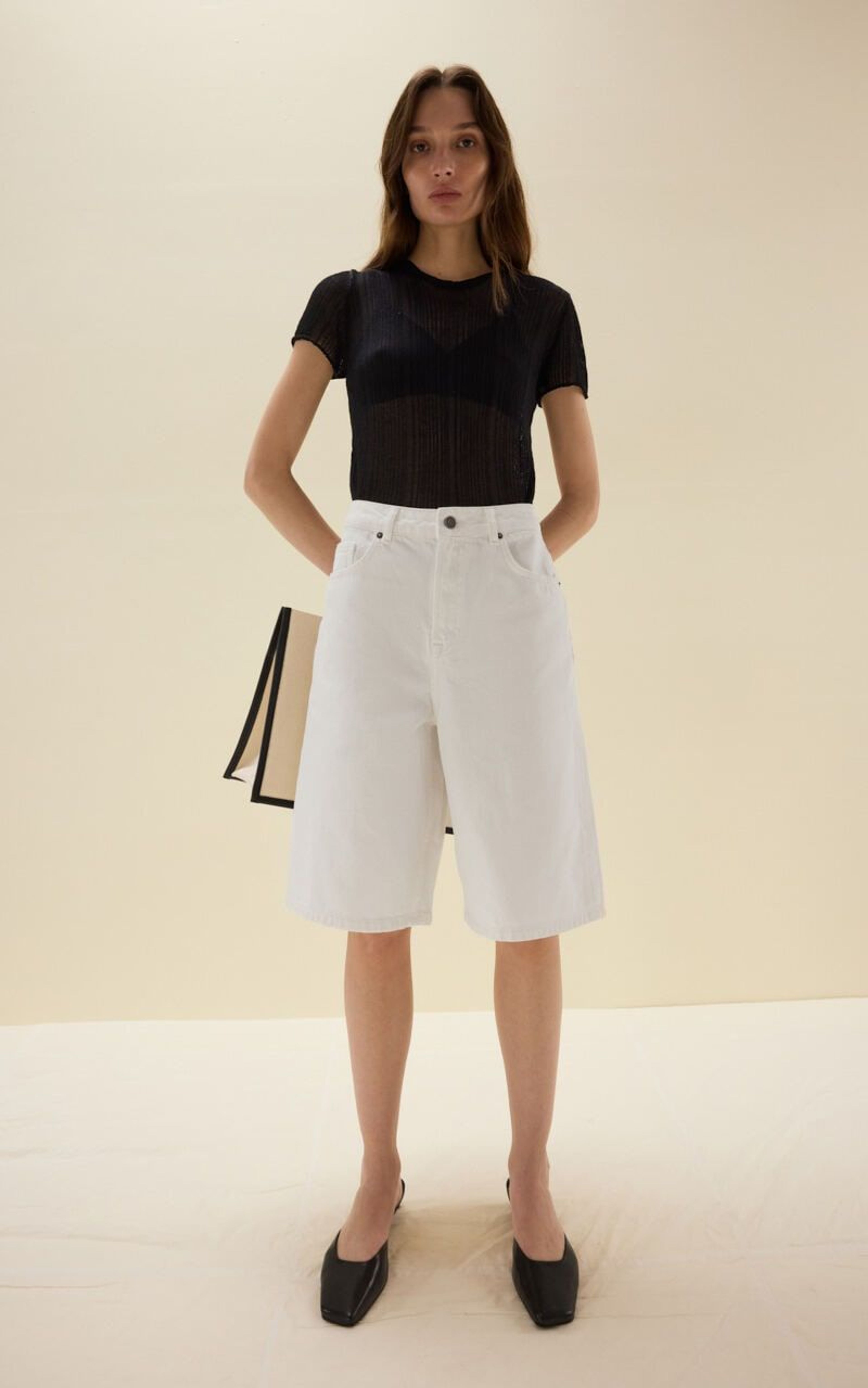 Cropped Denim Bermuda Shorts