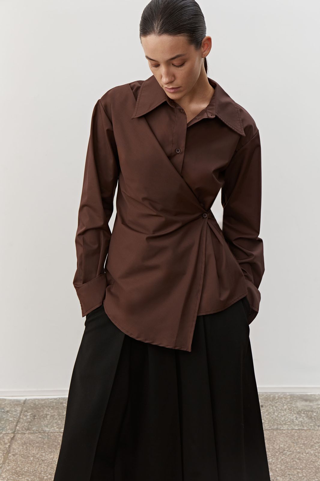 Asymmetric Wrap Shirt - Chocolate | COOSH