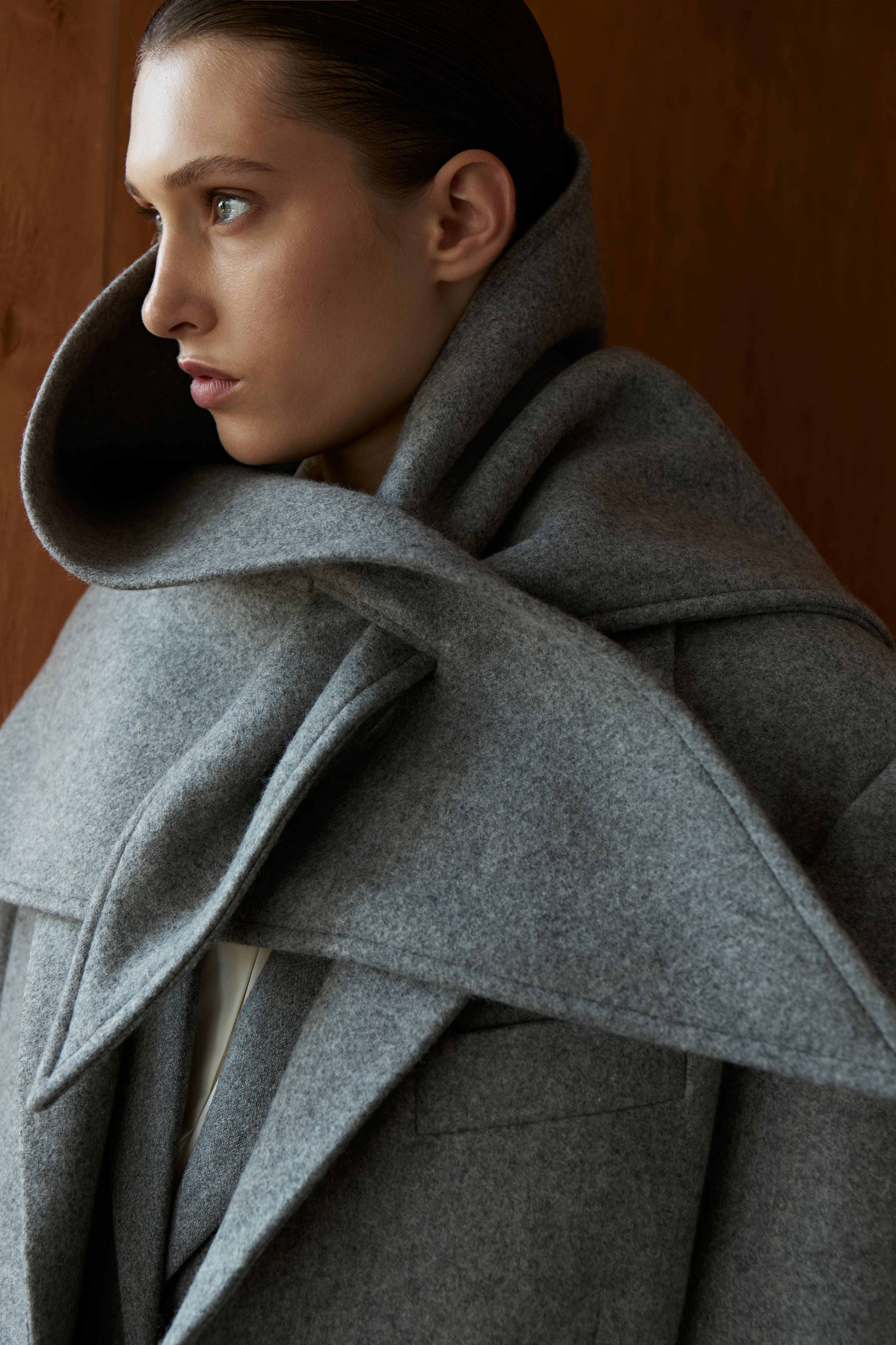 eaphi SOFT WOOL TAILOR COAT グレー Textured Long Coat | ELOQUII