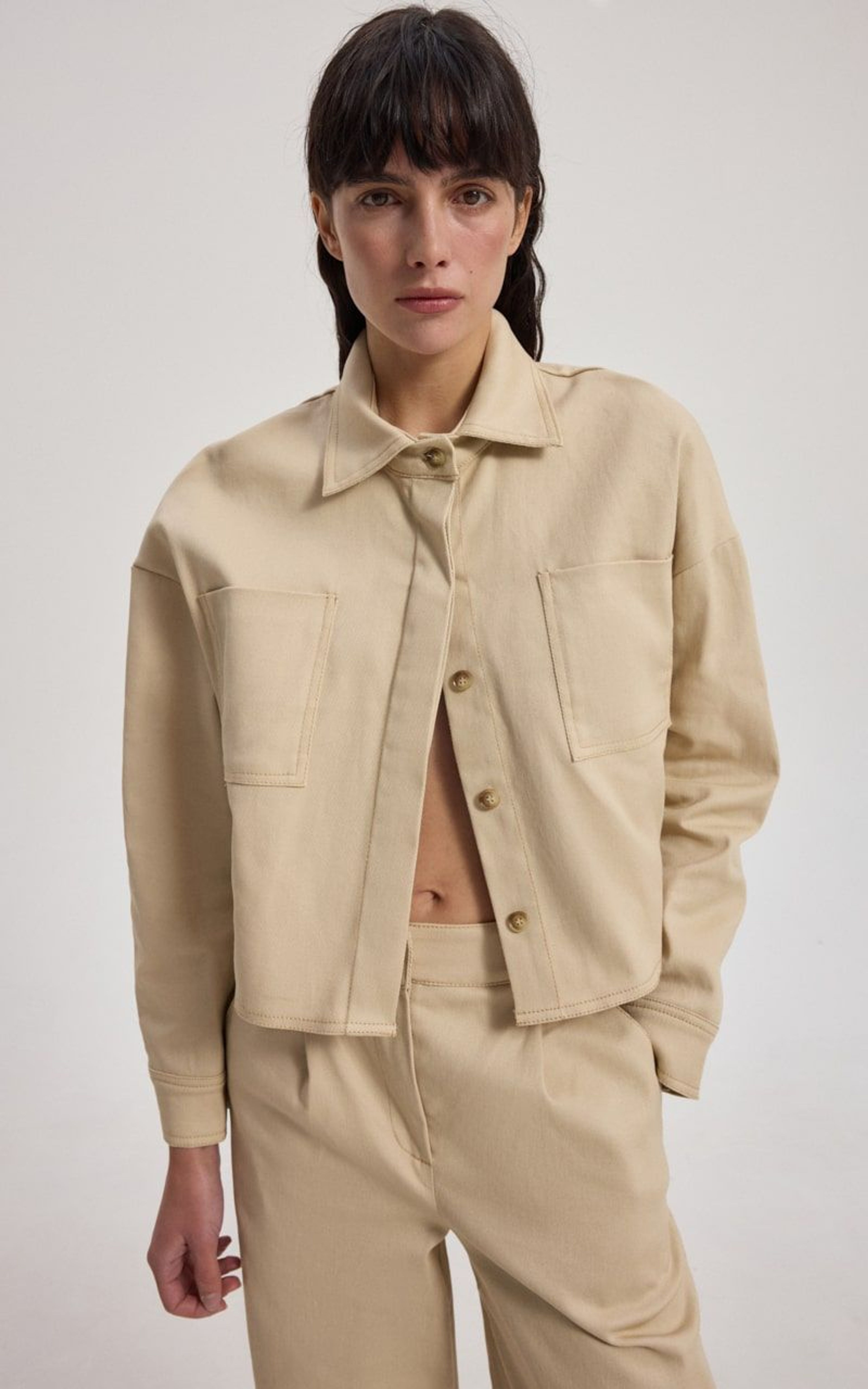 Cropped Jacket with Chest Pockets