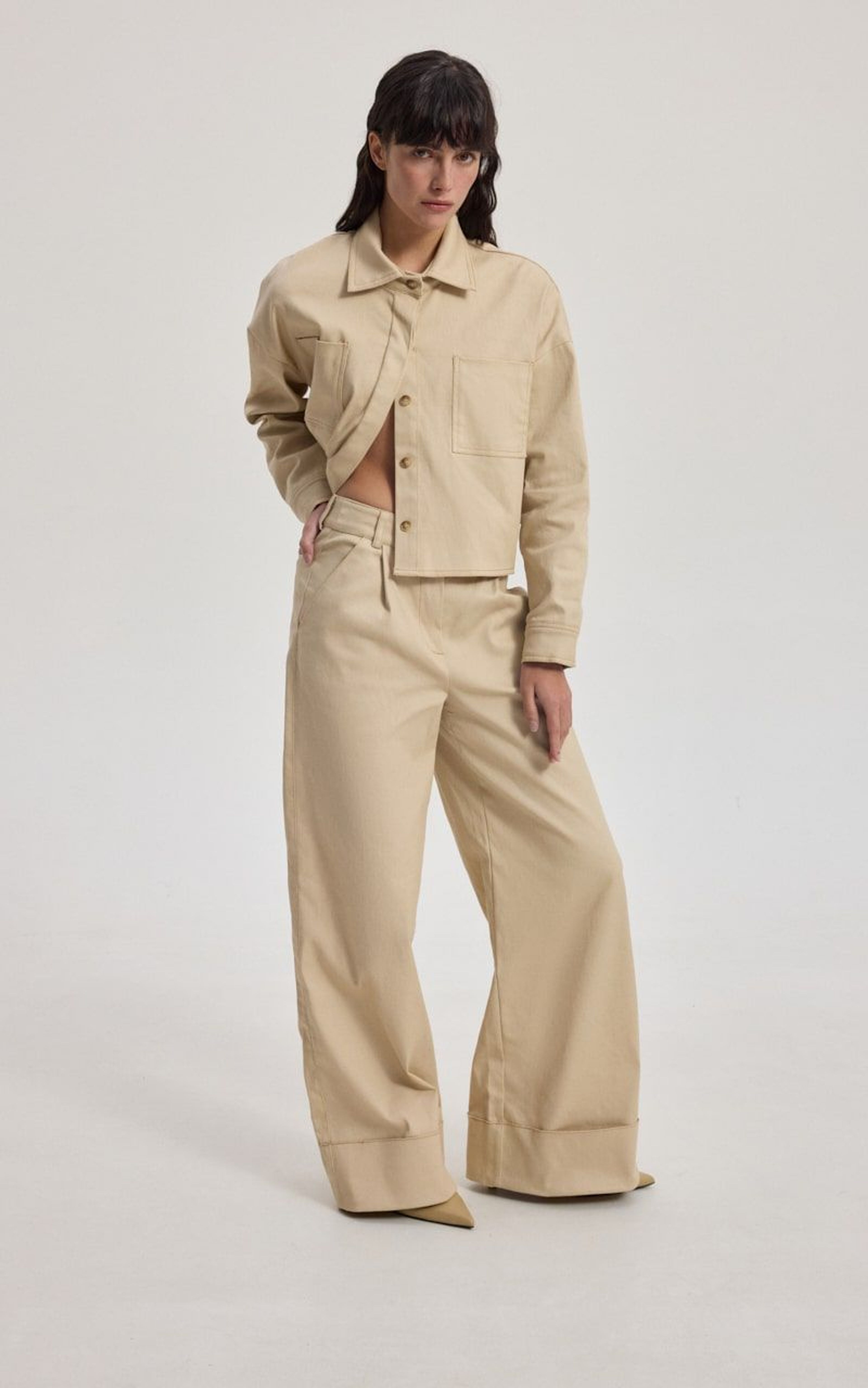 Cotton WIDE LEG Pants with Cuffs