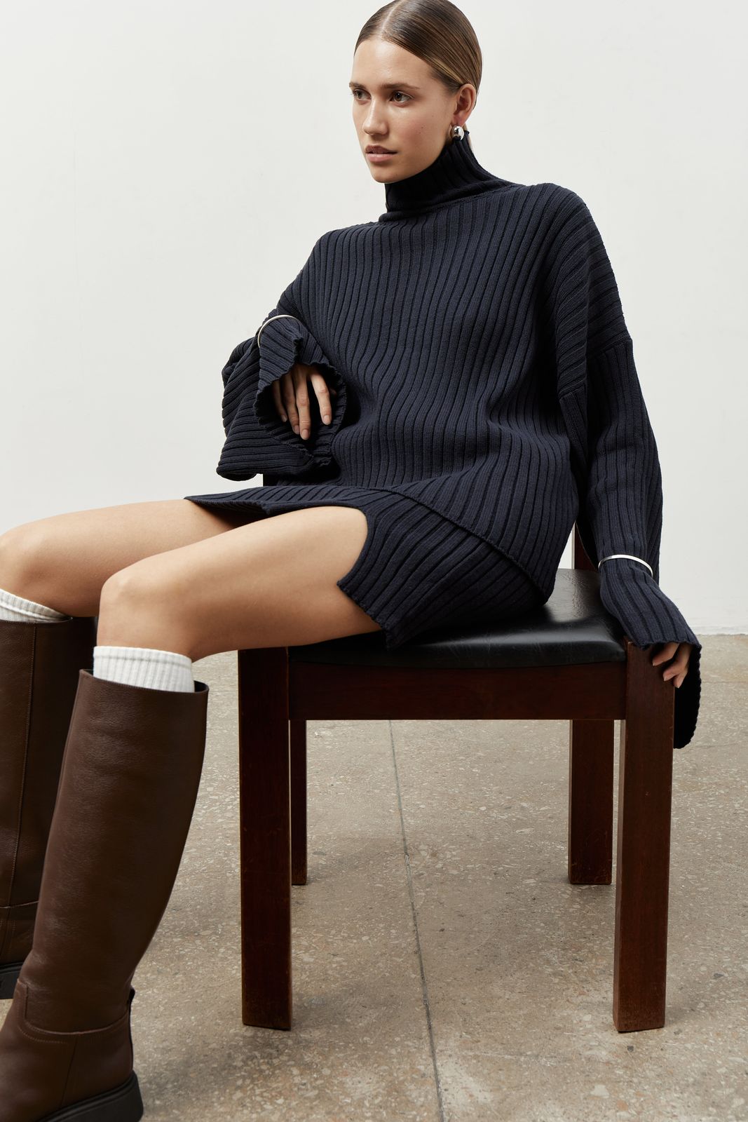 【I AM MARI】Railro Ribbed Turtleneck Knit Banding Skirt Set Y2K Striped Skirt Ribbed Knit Cotton Tube Skirt Red White