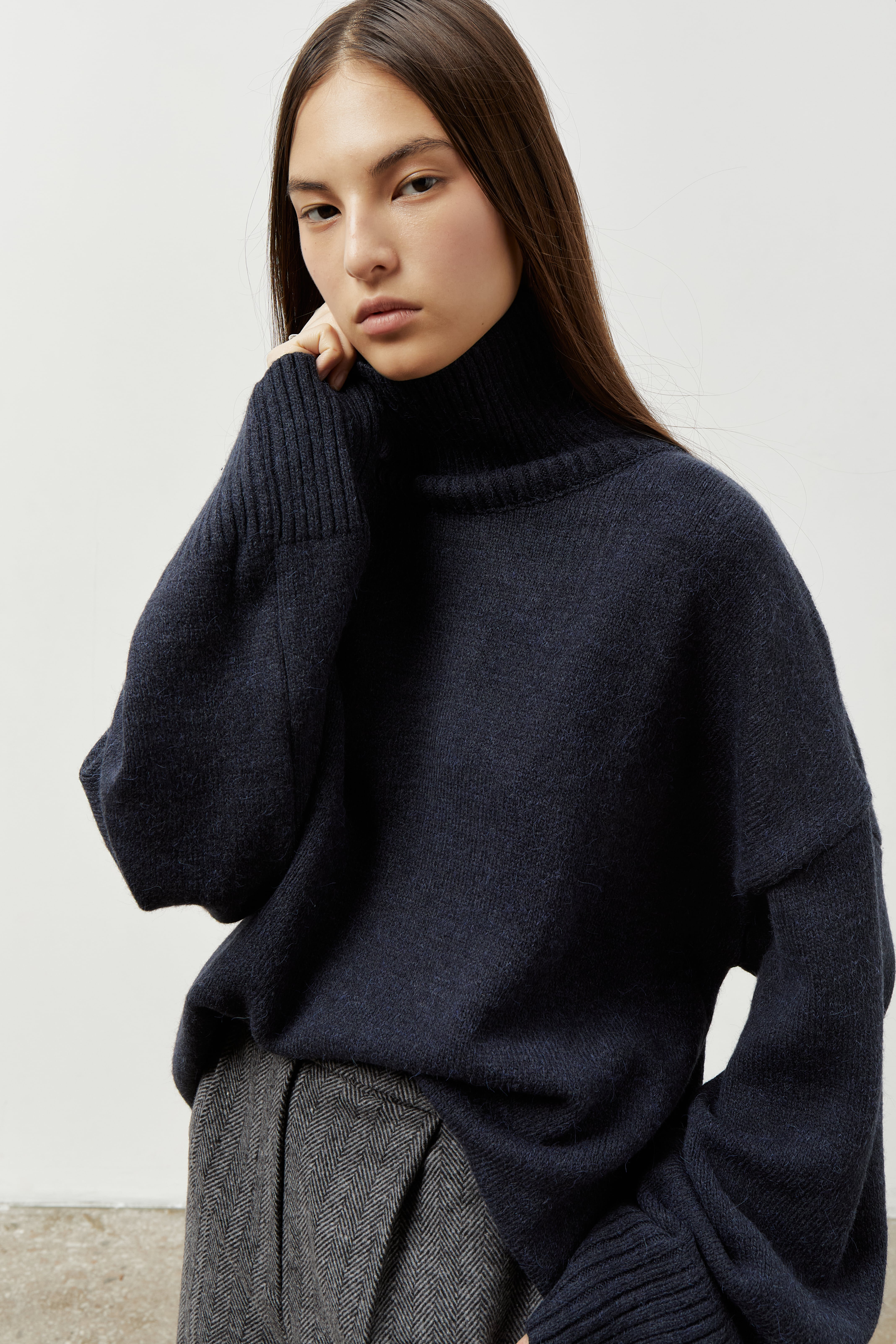 AMI Wool Blend Turtleneck Oversize Sweater - Blue | COOSH