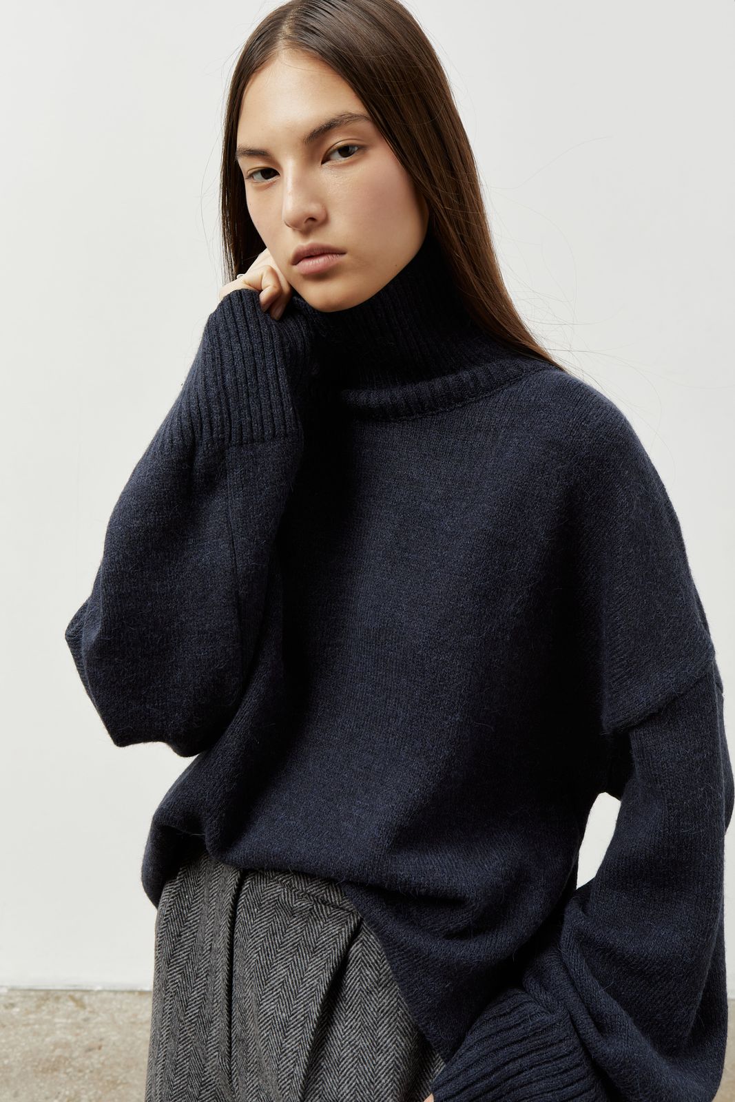 AMI Wool Blend Turtleneck Oversize Sweater - Blue | COOSH