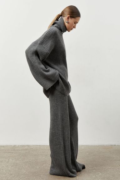 Candy Blue Tweed Denim Collar Sweater  Co-ord Set With Pant main image 1