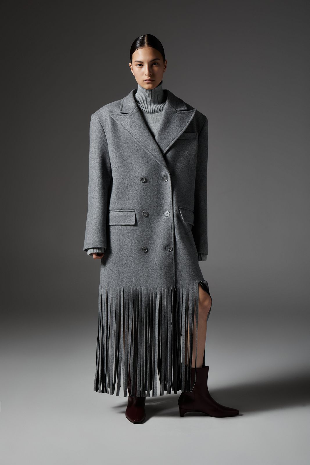 SHAY Coat with Fringe - Grey | COOSH