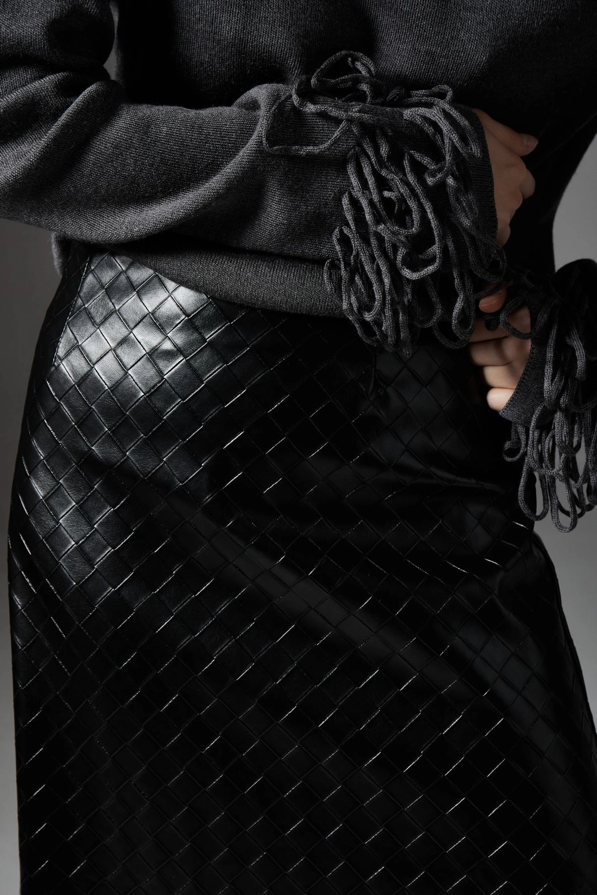 Faux Leather Braided Midi Skirt