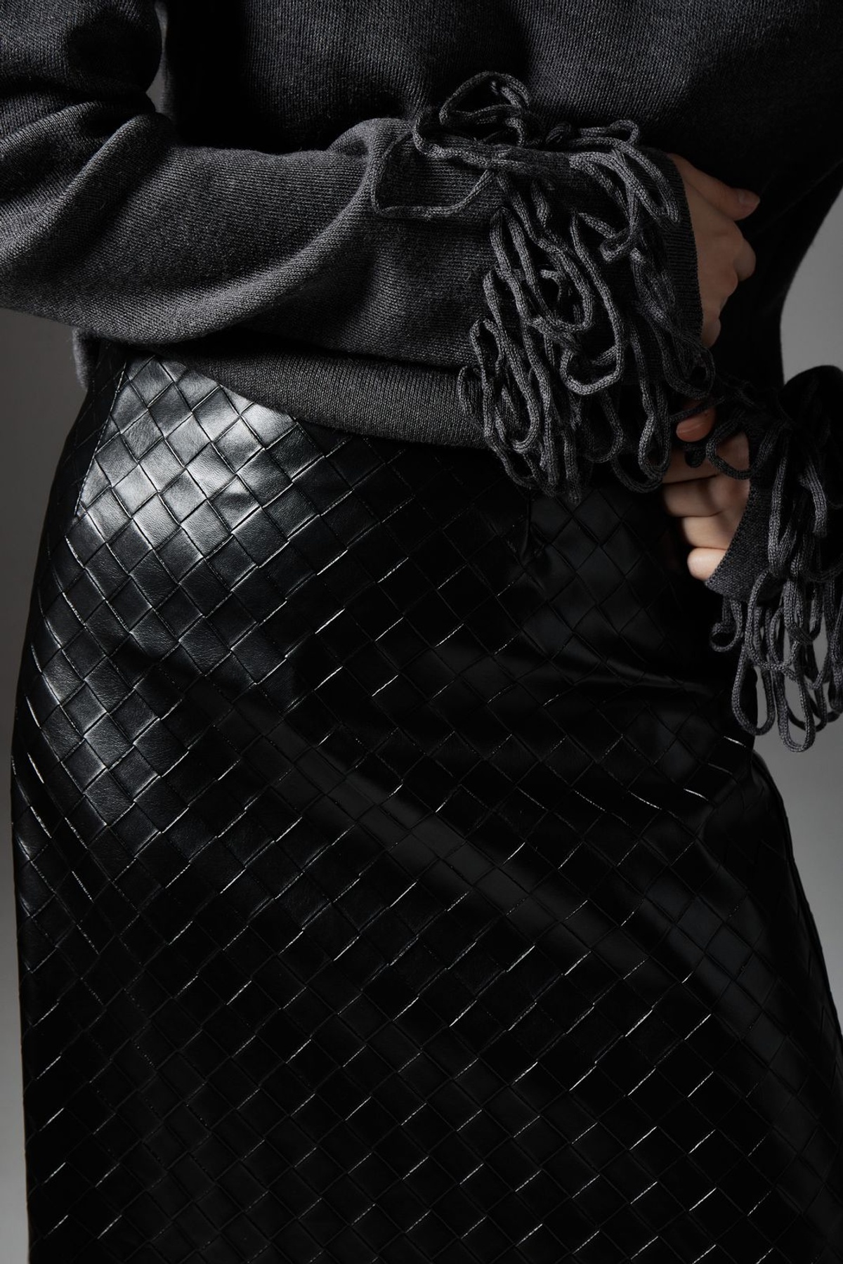 Faux Leather Braided Midi Skirt