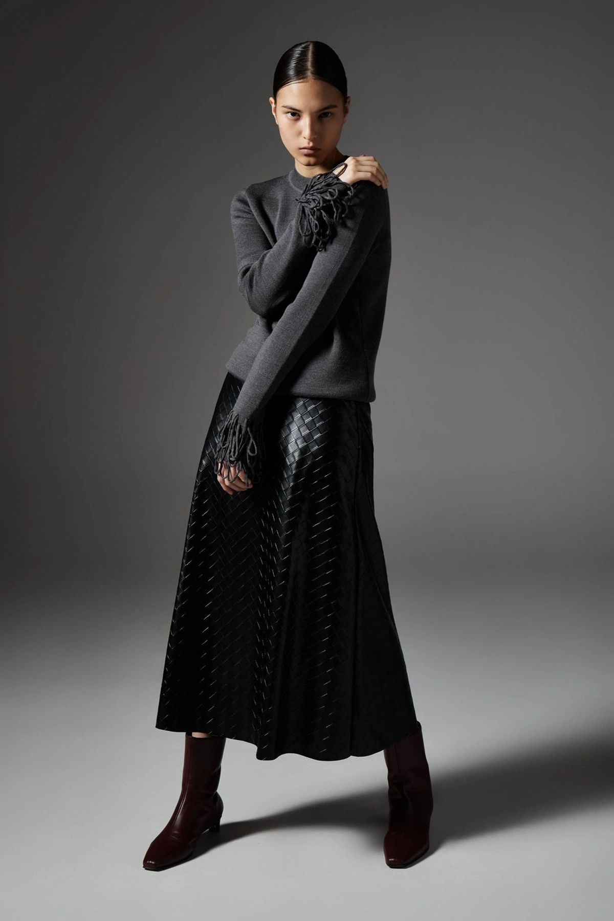 Faux Leather Braided Midi Skirt
