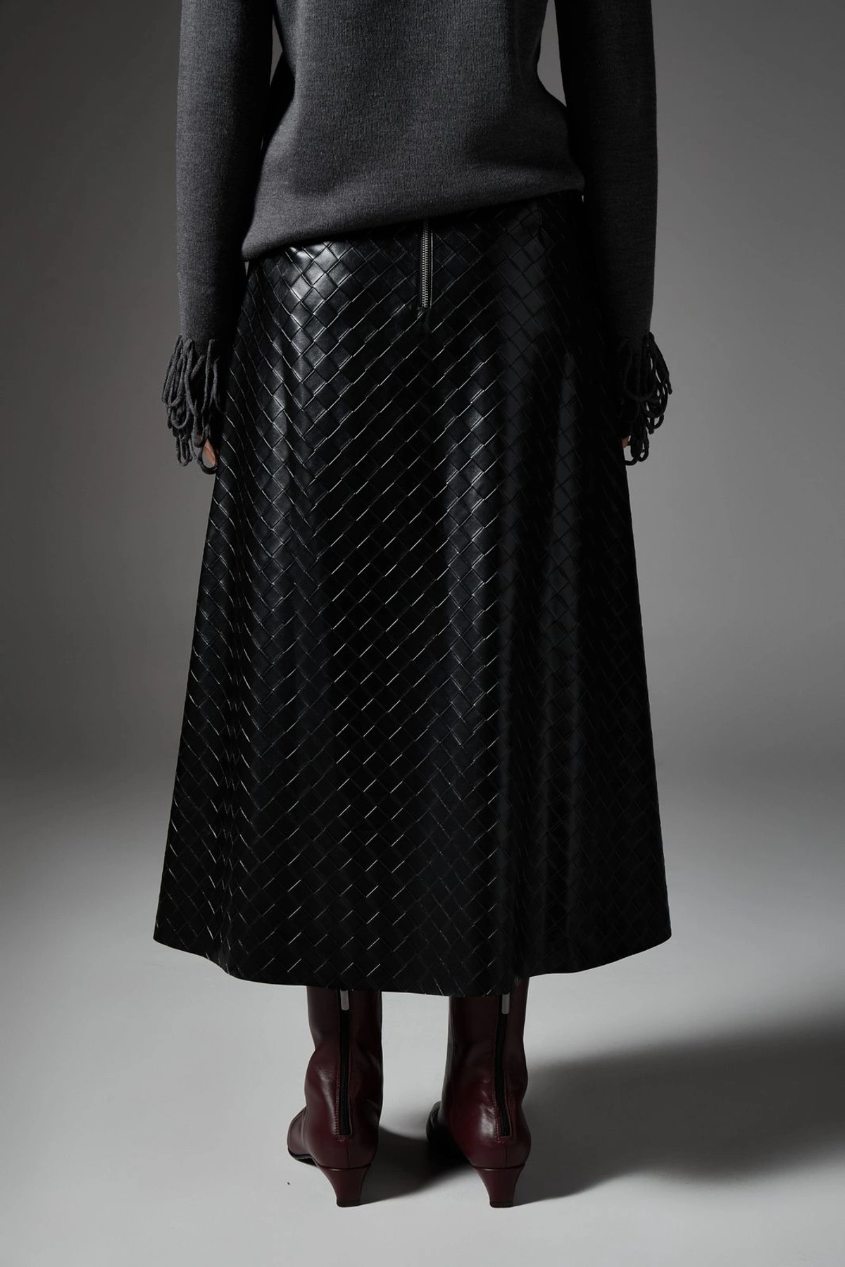 Faux Leather Braided Midi Skirt