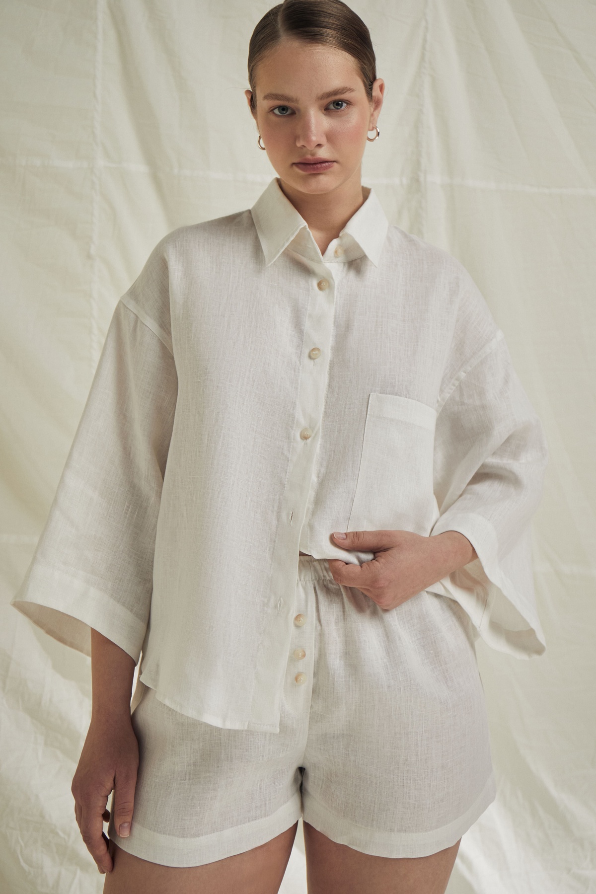 Elastic Waist Shorts with Buttons