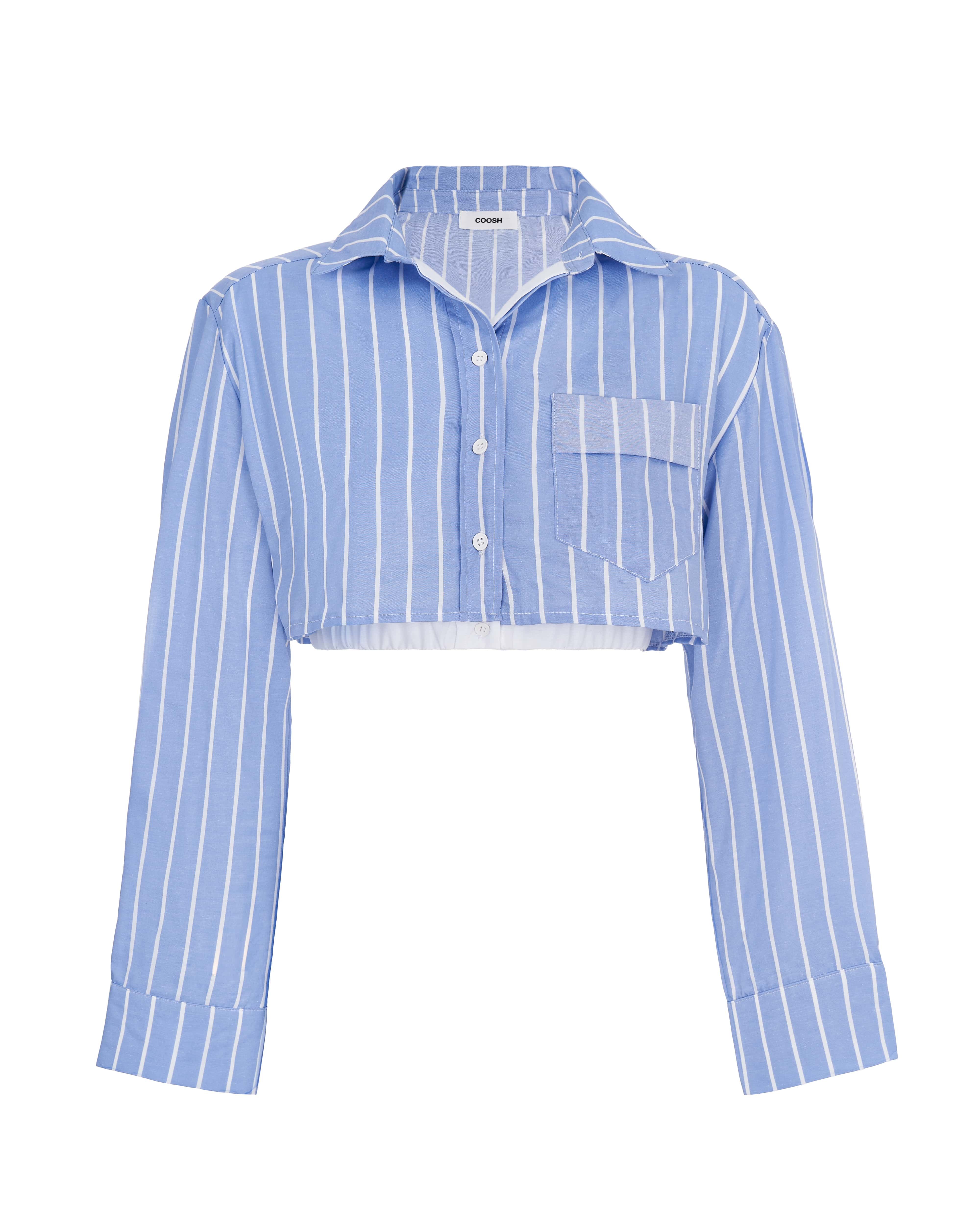 Stripped Crop Shirt with Elastic Waist Stripped Crop Shirt with Elastic Waist