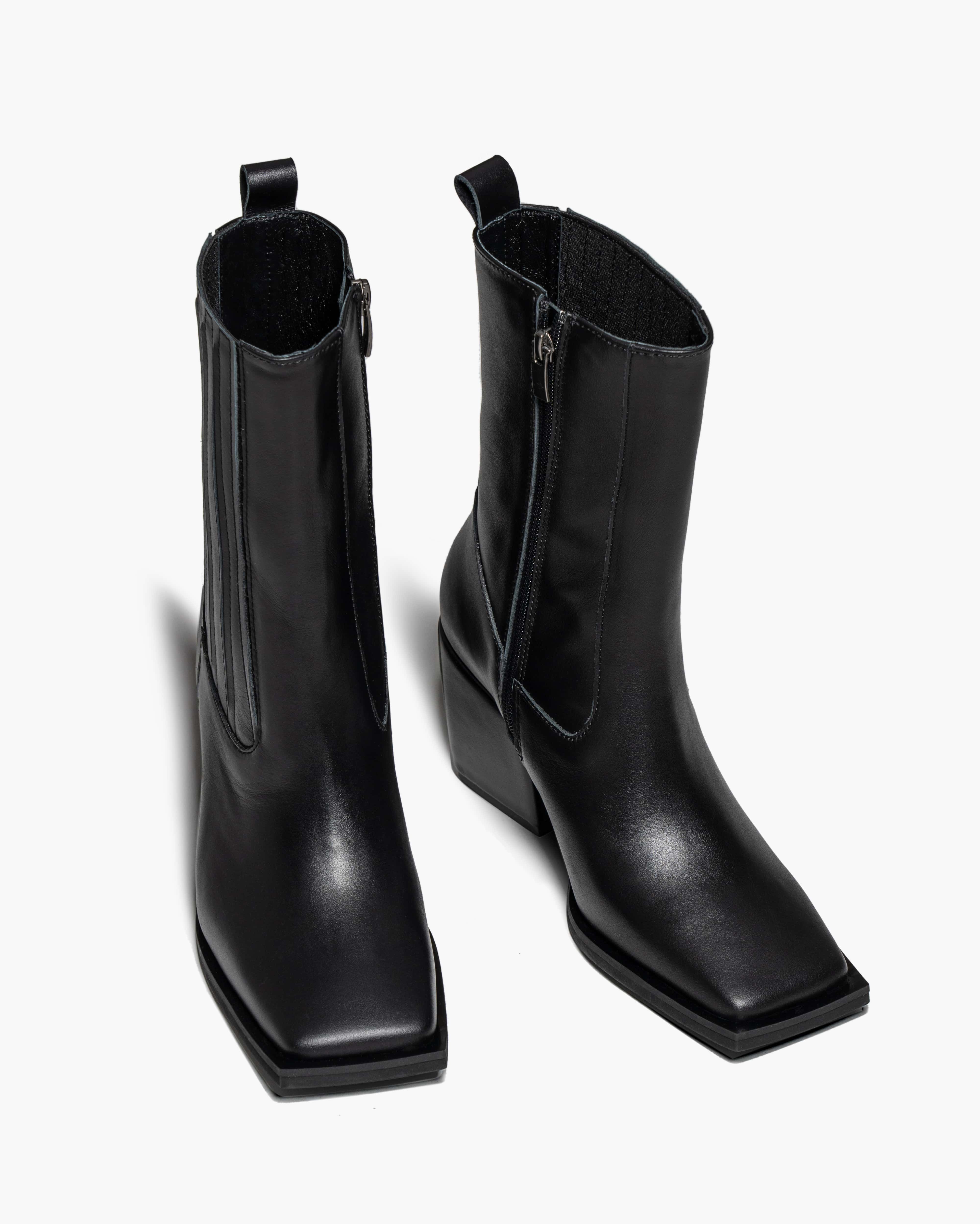 Square Toe Leather Shoes - Black | COOSH