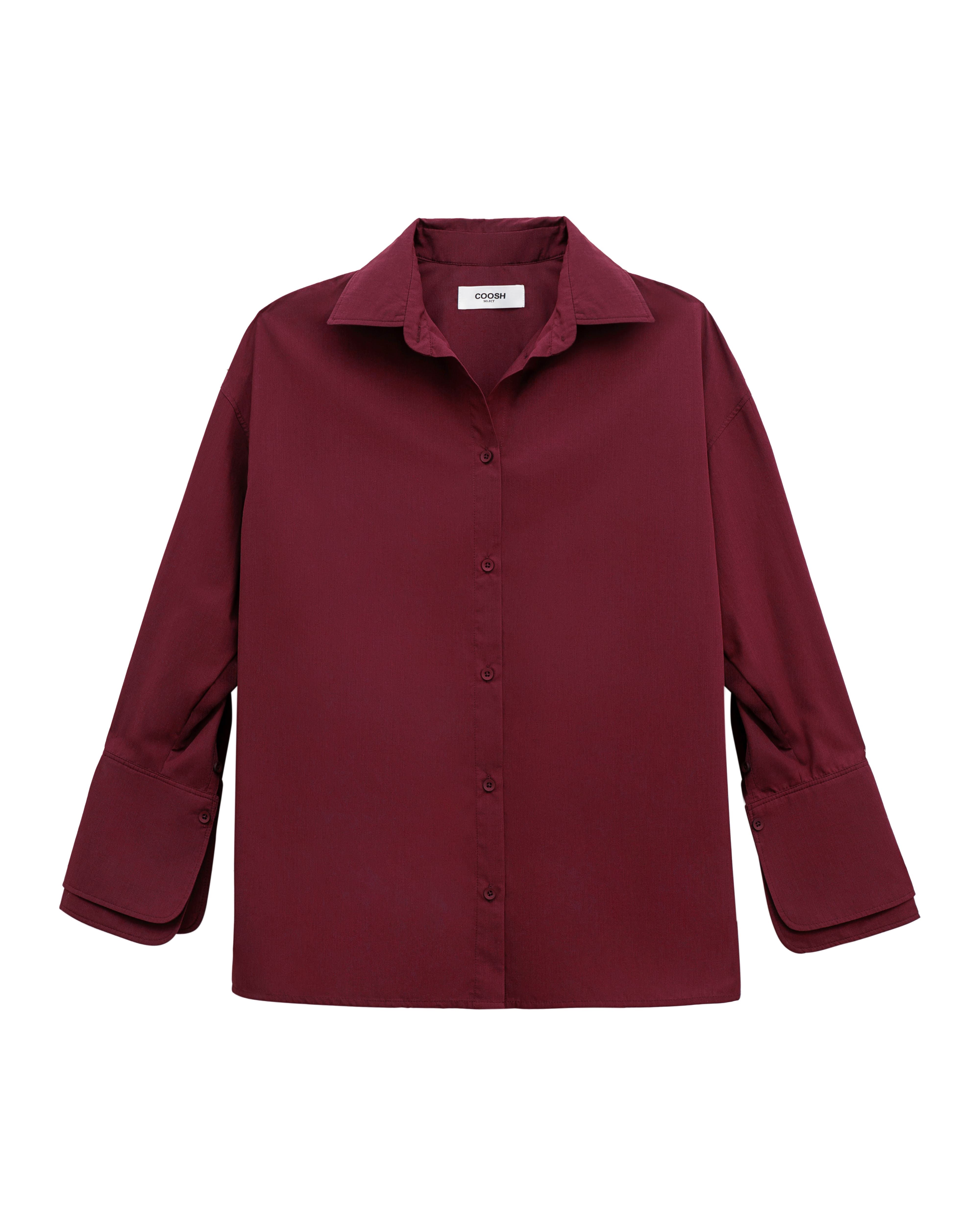 シャツ+ブラウス(長袖+七分) VINTAGE - vintage rework Burgundy blouse shirt top Women Button Blouses Turn Down Collar Shirts Office Lady