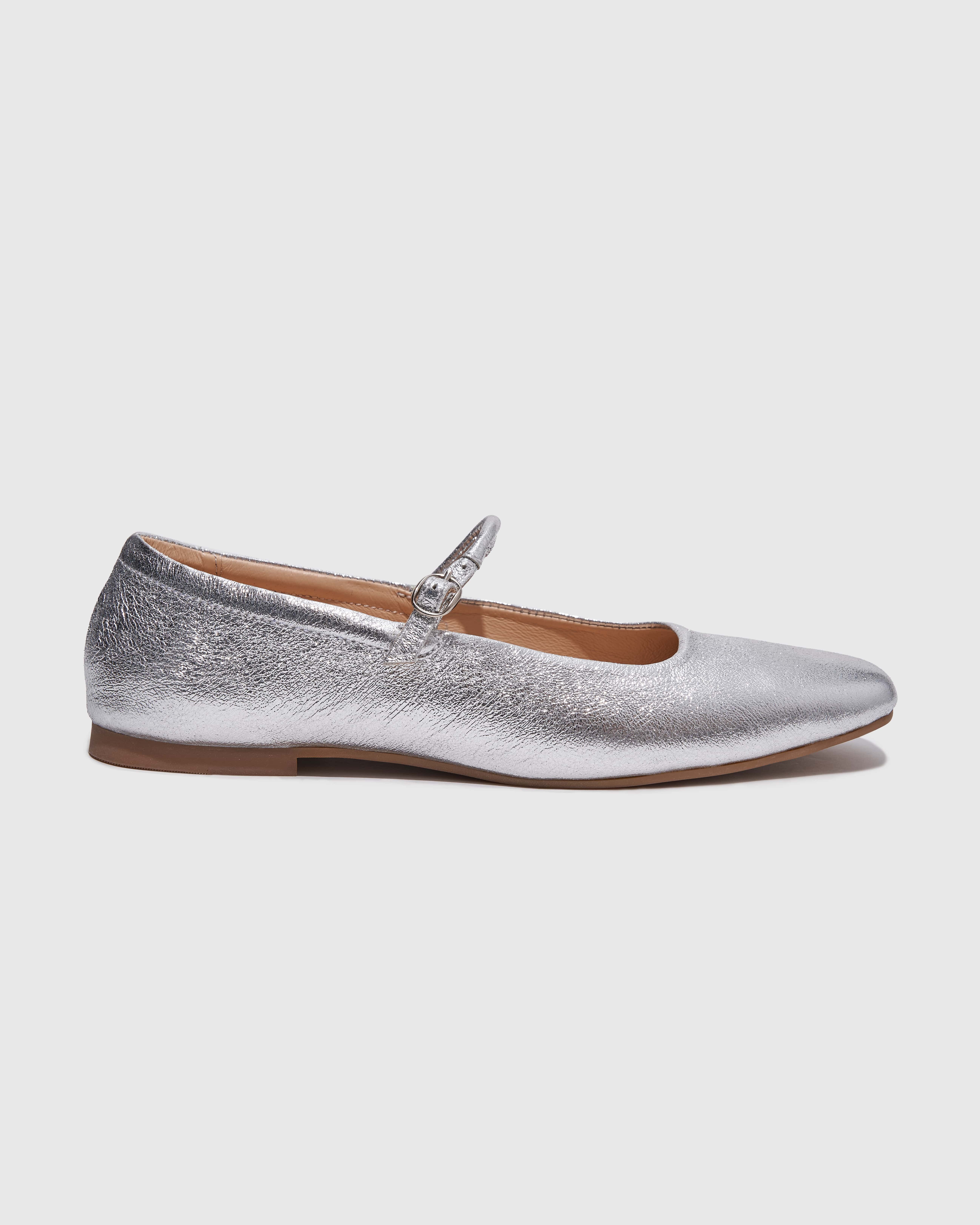 MARY JANE Leather Ballet Flats - Silver | COOSH