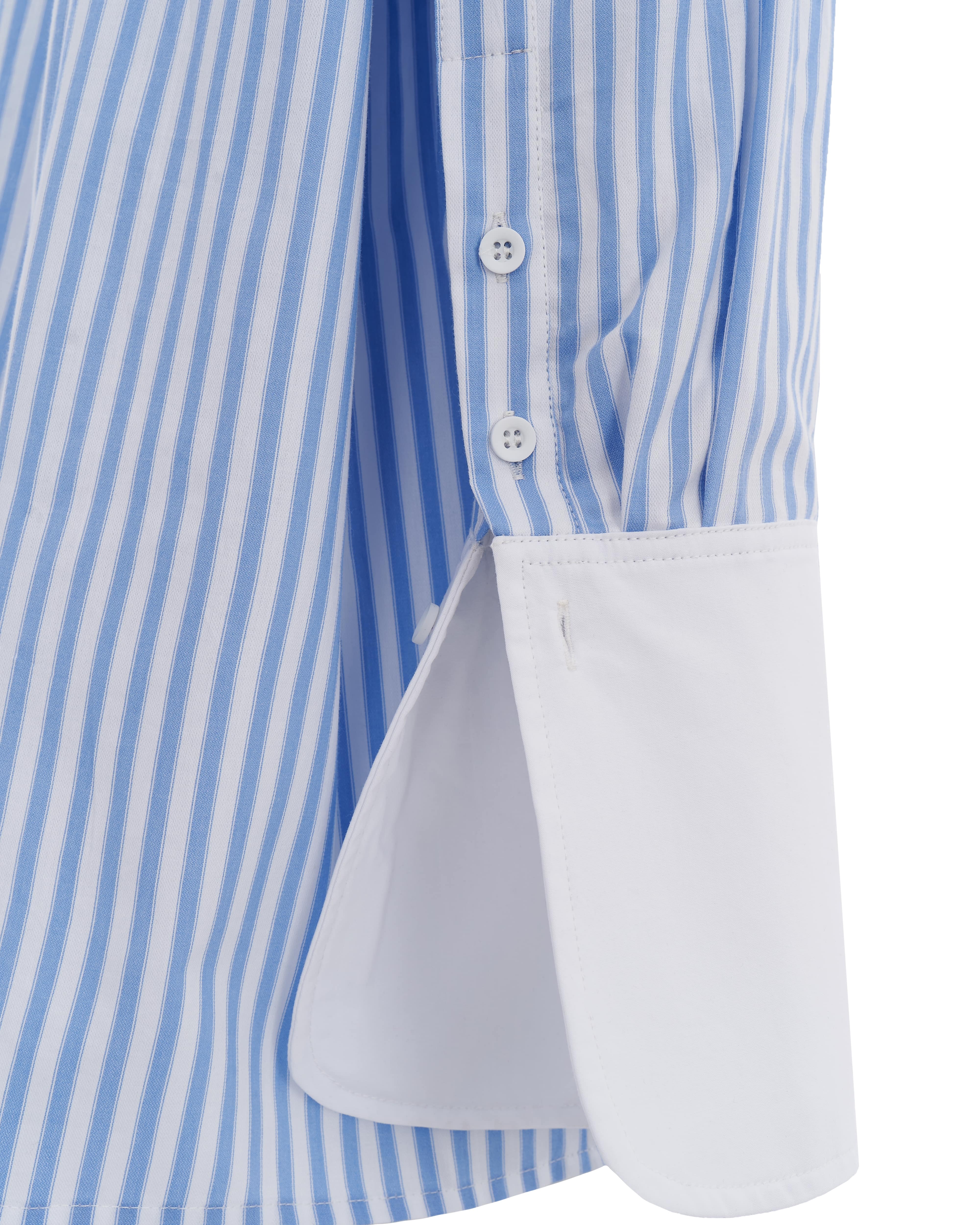 blue striped dress shirt with white collar HOMMEGIRLS Classic Contrast Collar Shirt | Blue/Stripe | Size S