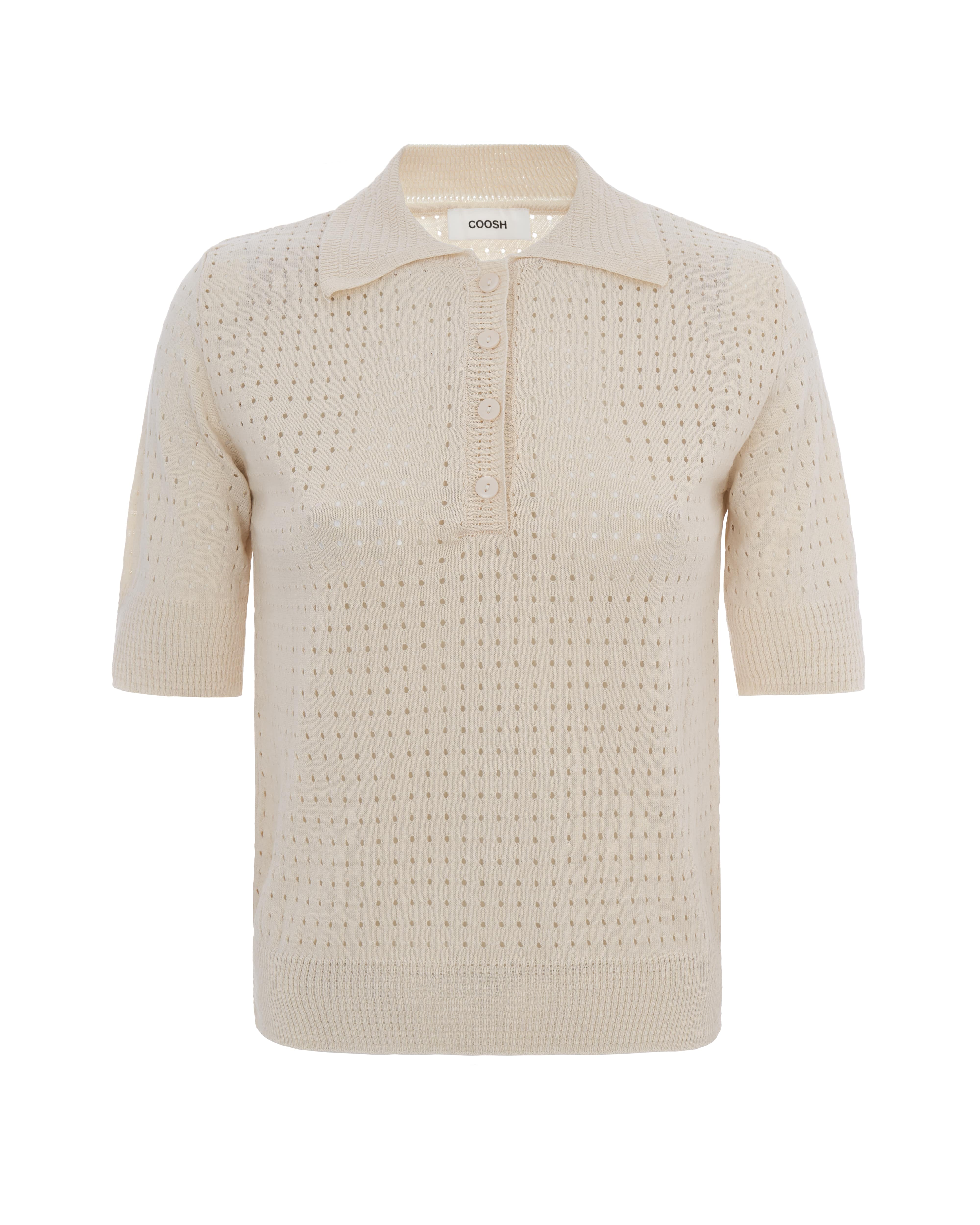 Open Knit Translucent Polo Shirt - Milky | COOSH