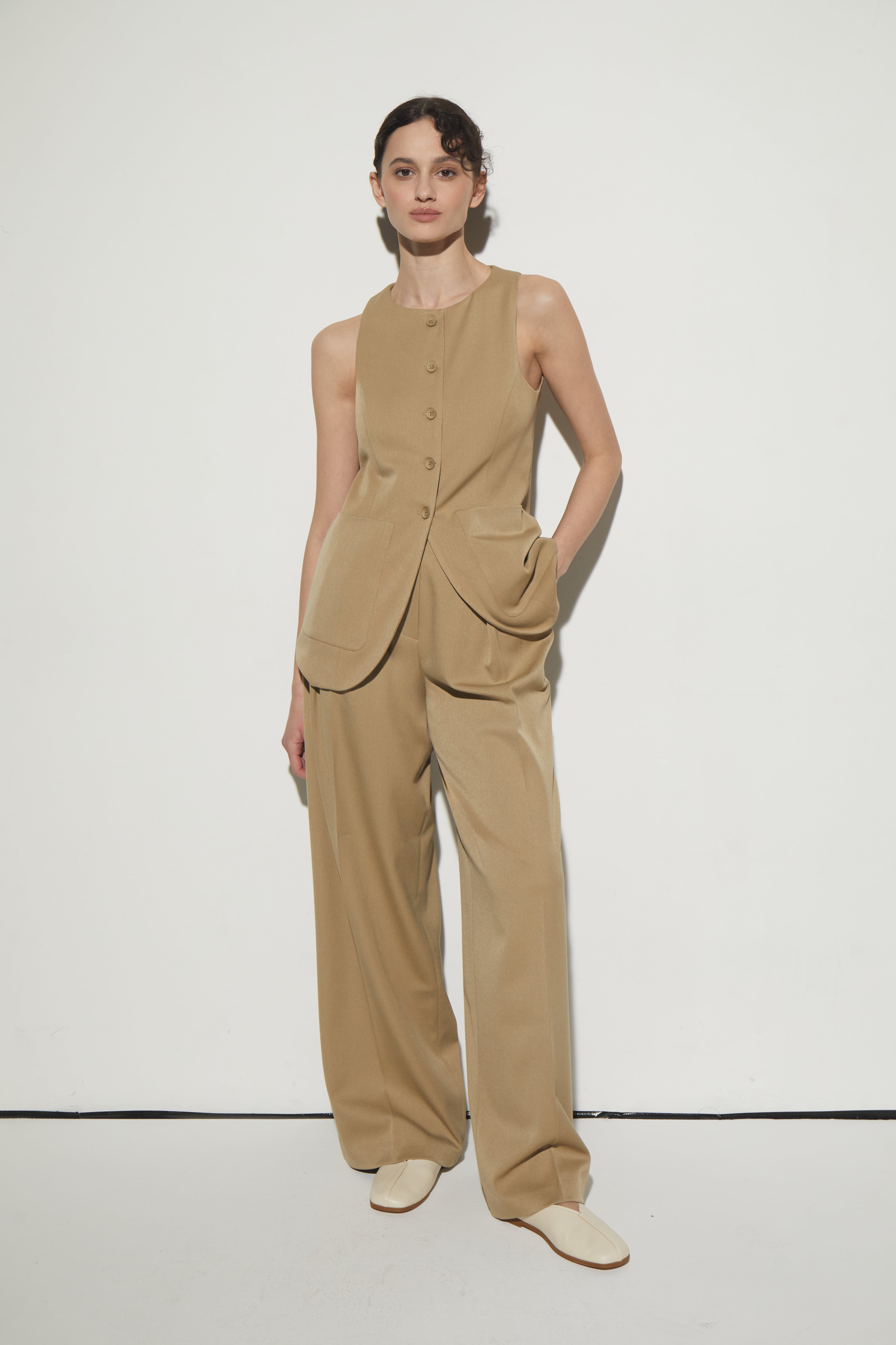 High Neck Vest with Button Closures - Beige | COOSH High Neck Vest with Button Closures - Beige | COOSH