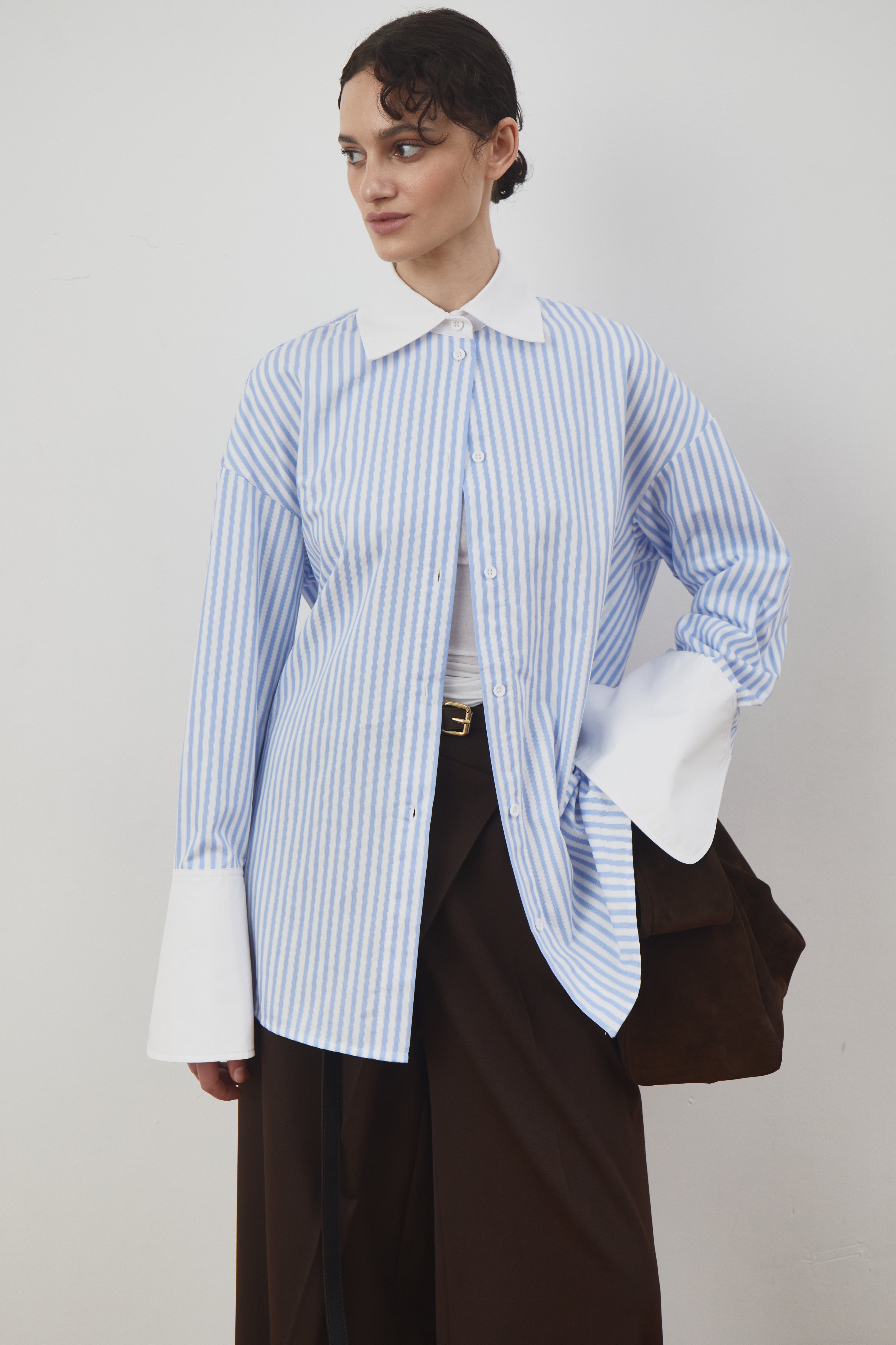 Striped Shirt with White Cuffs - Blue | COOSH