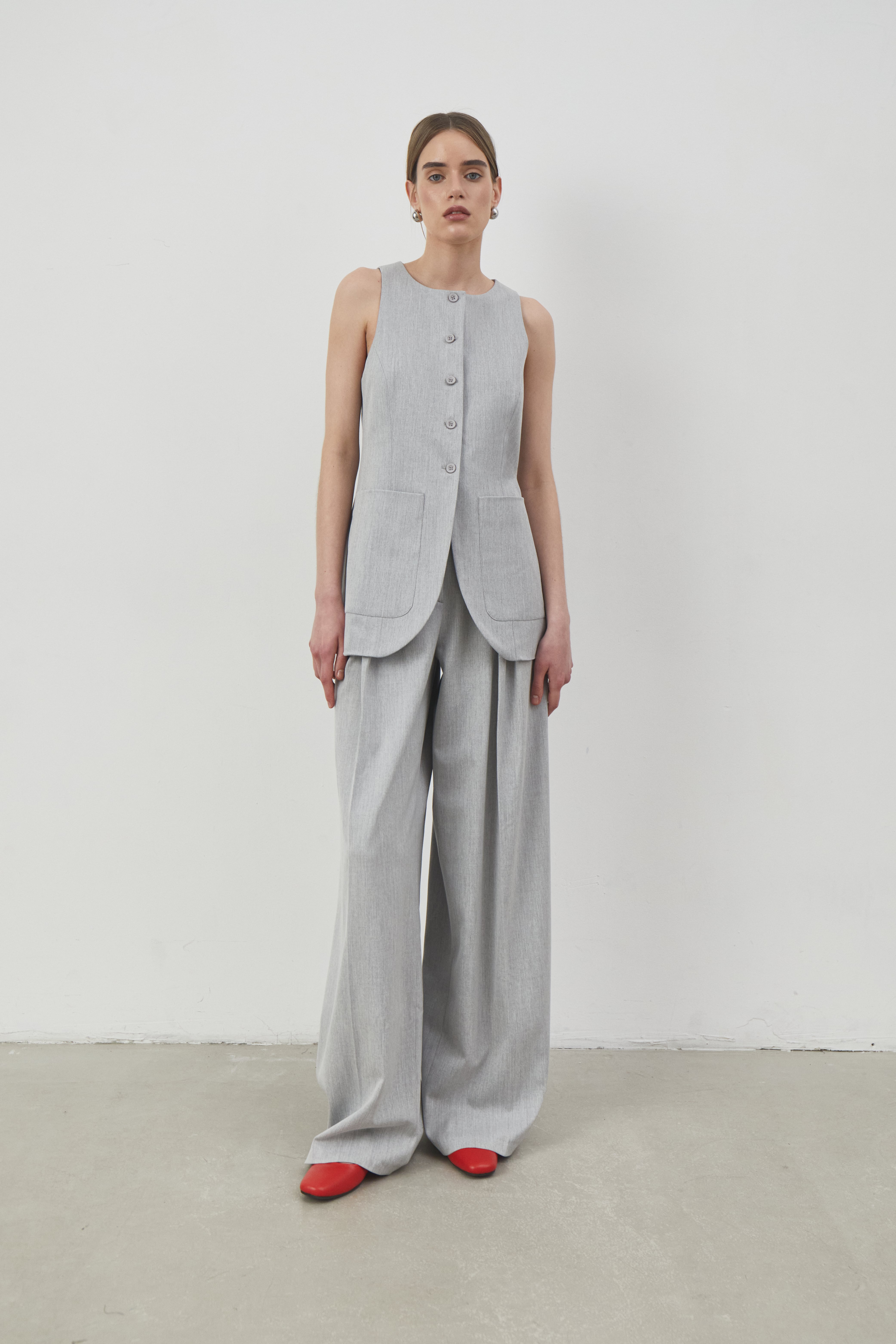 High Neck Vest with Button Closures - Grey | COOSH