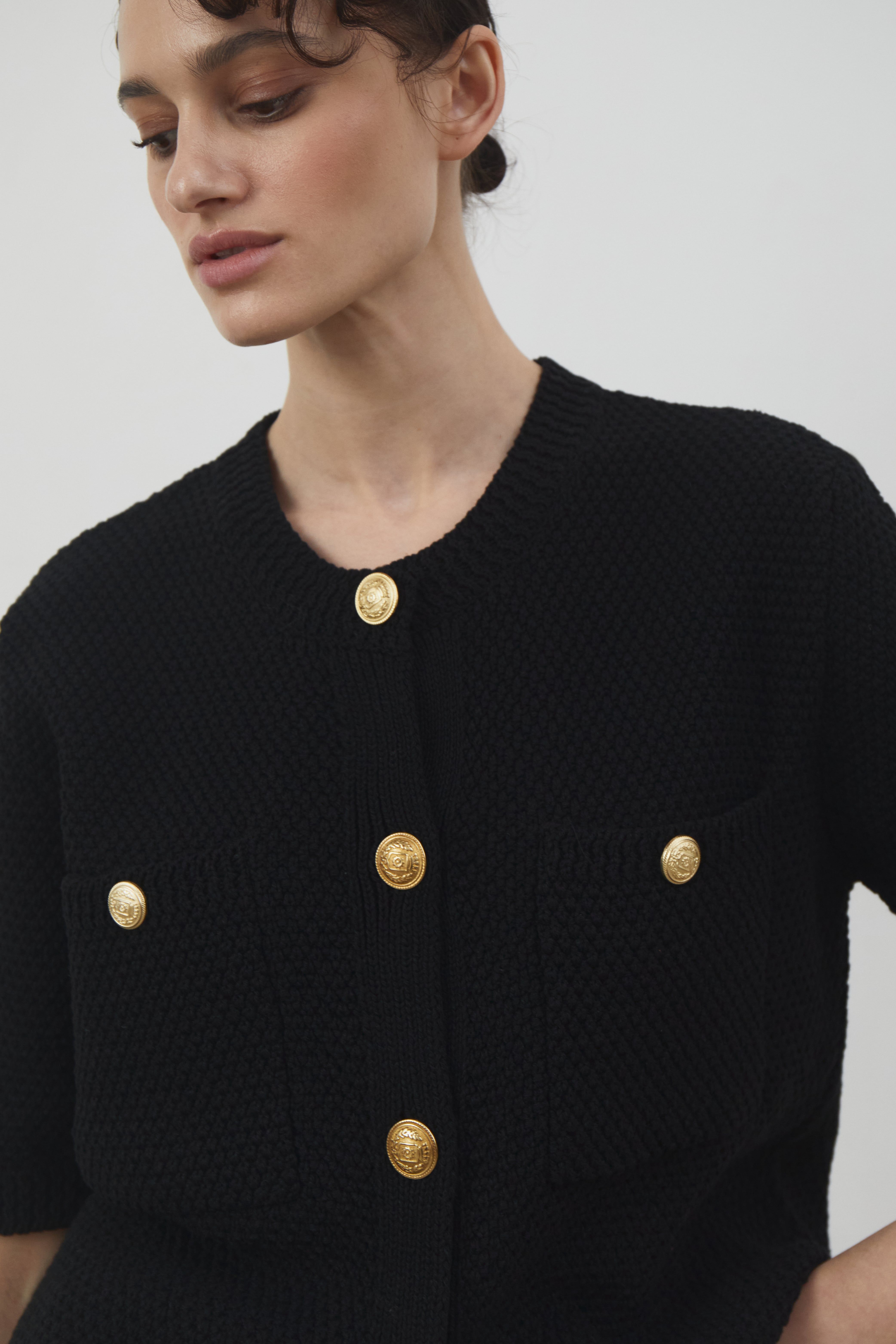 Textured Short-Sleeve Cardigan - Black | COOSH