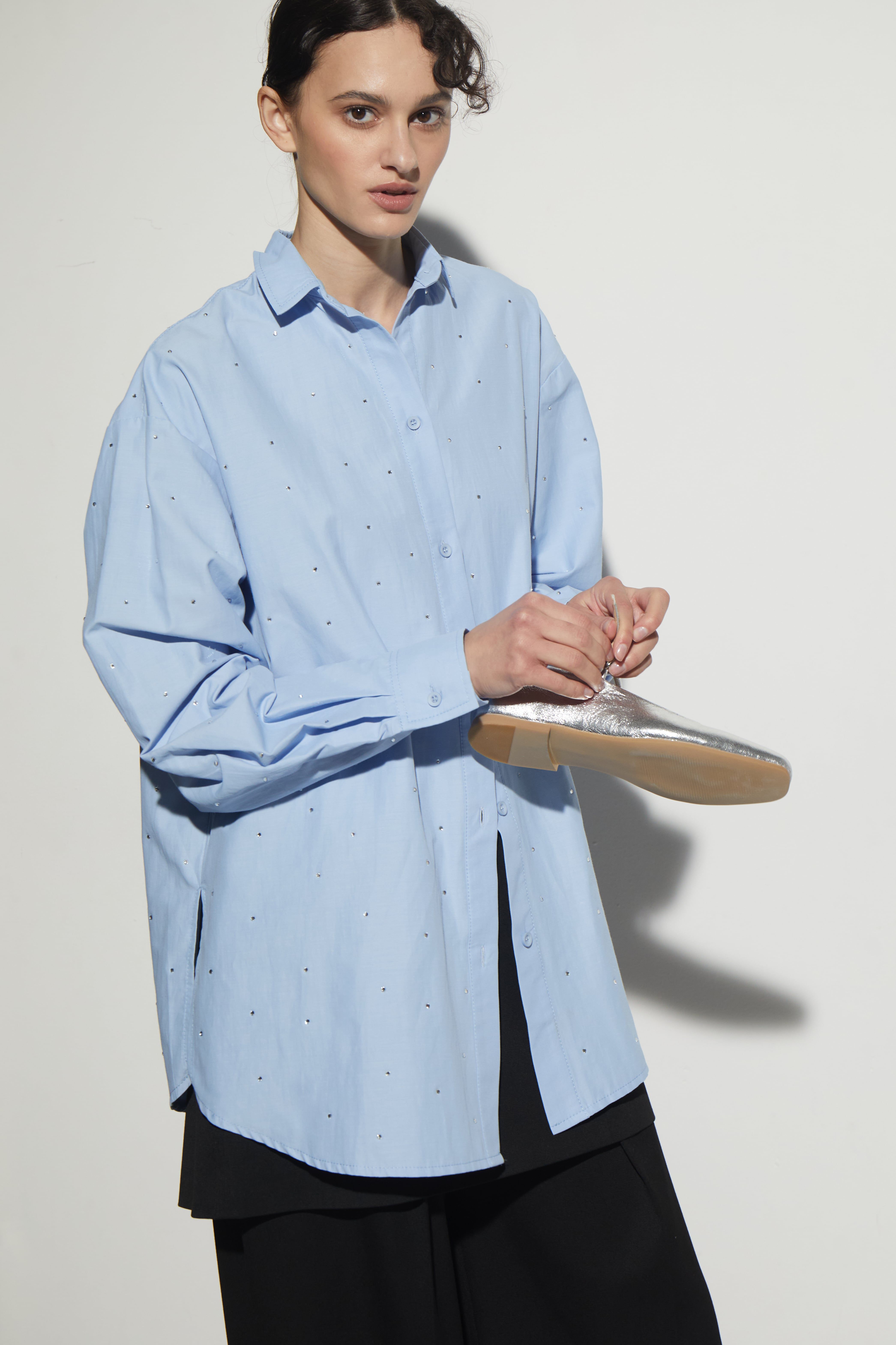 Rhinestone Embellished Shirt - Blue | COOSH