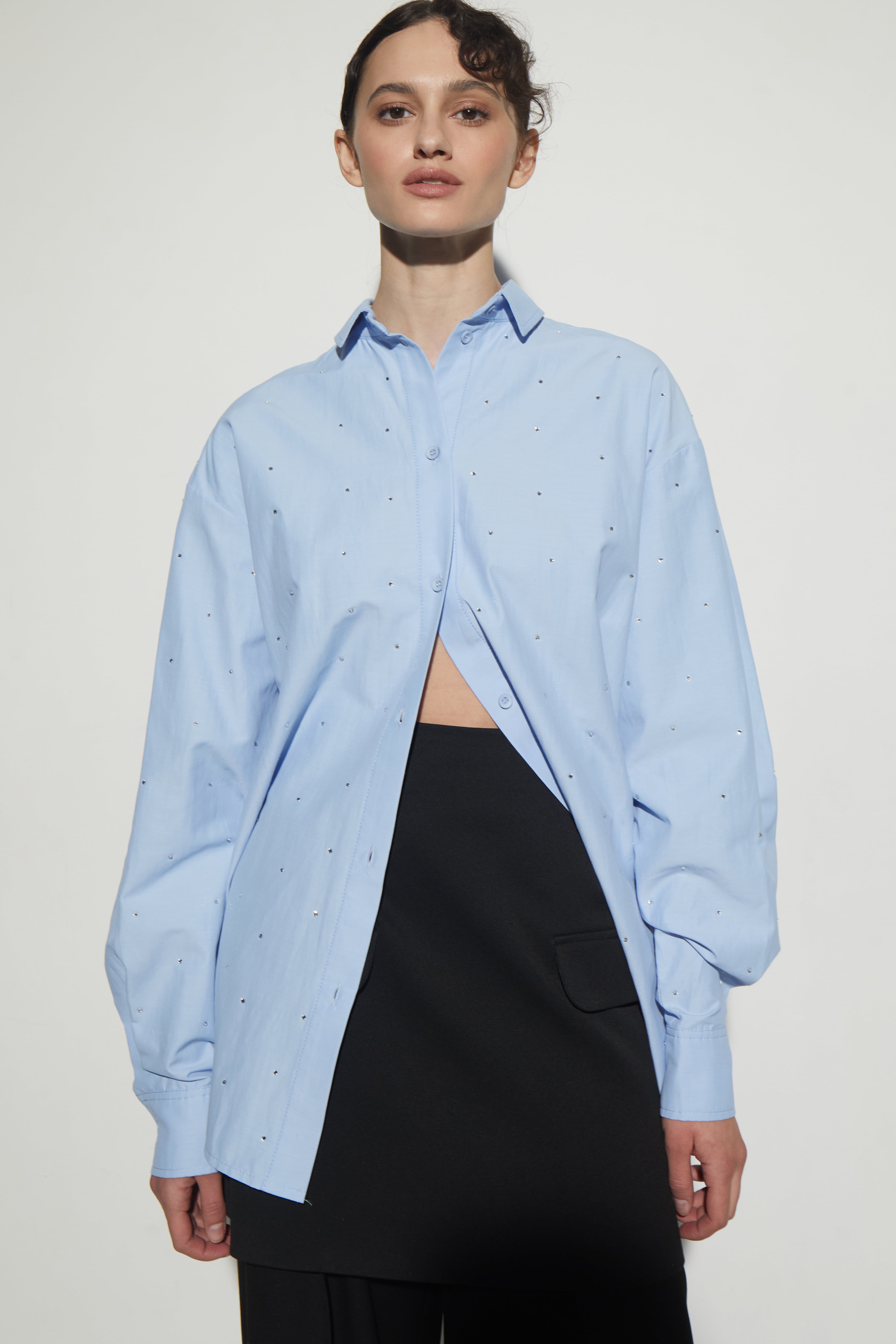 Rhinestone Embellished Shirt - Blue | COOSH
