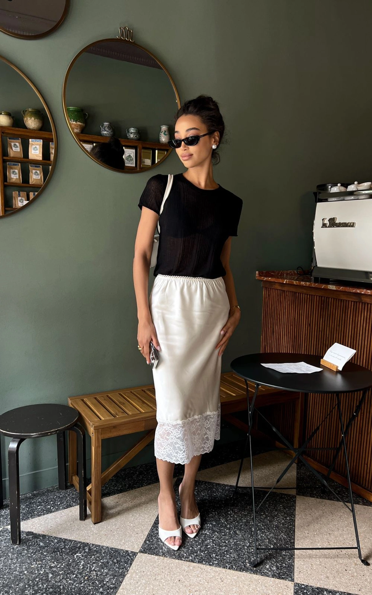 Satin Midi Skirt with Lace