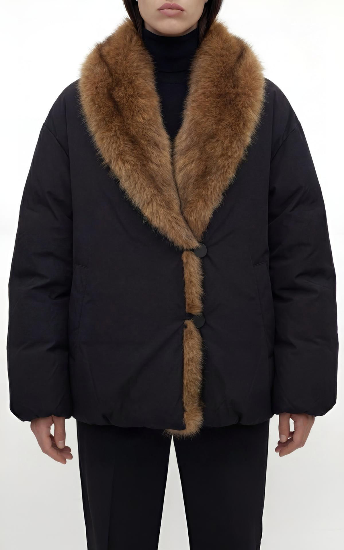 Short Parka with Detachable Coyote Fur Collar