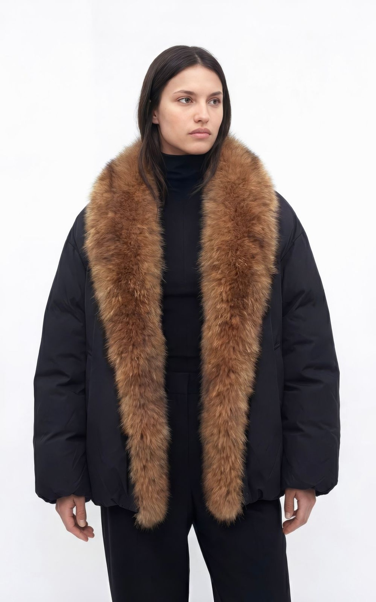 Short Parka with Detachable Coyote Fur Collar