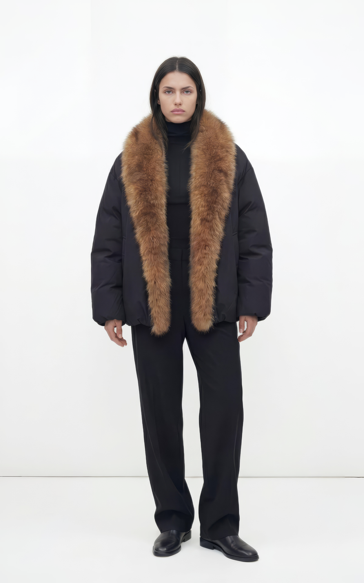 Short Parka with Detachable Coyote Fur Collar