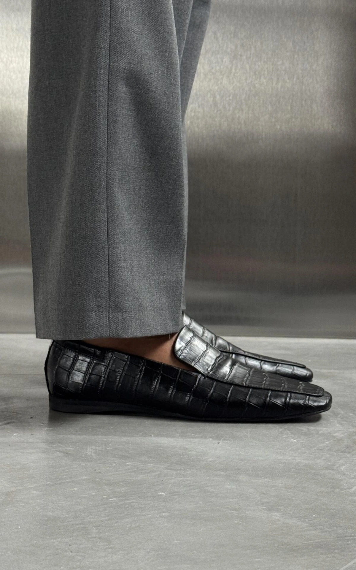 Loafersy z Teksturowanej Skóry z Kwadratowym Noskiem