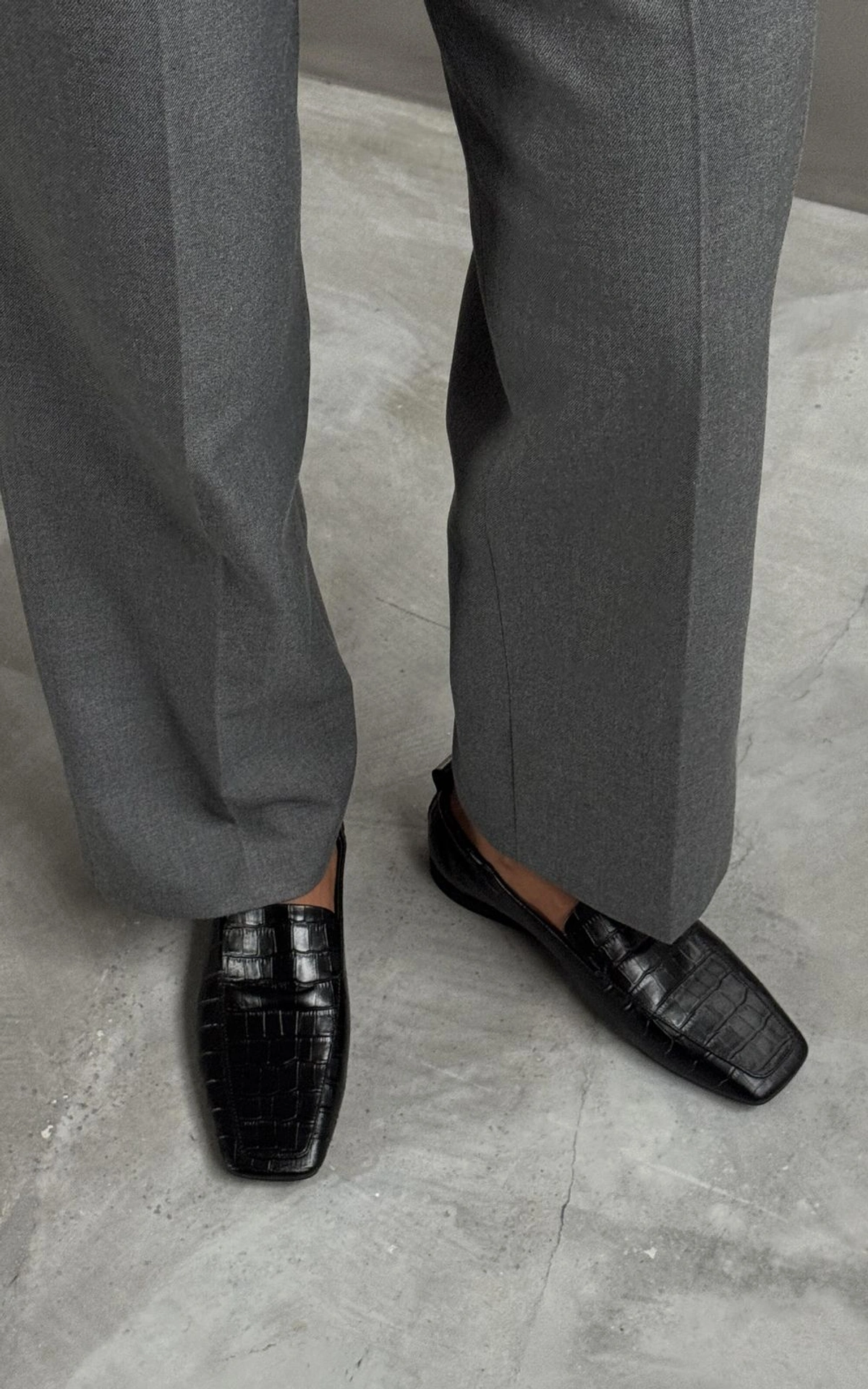 Loafersy z Teksturowanej Skóry z Kwadratowym Noskiem