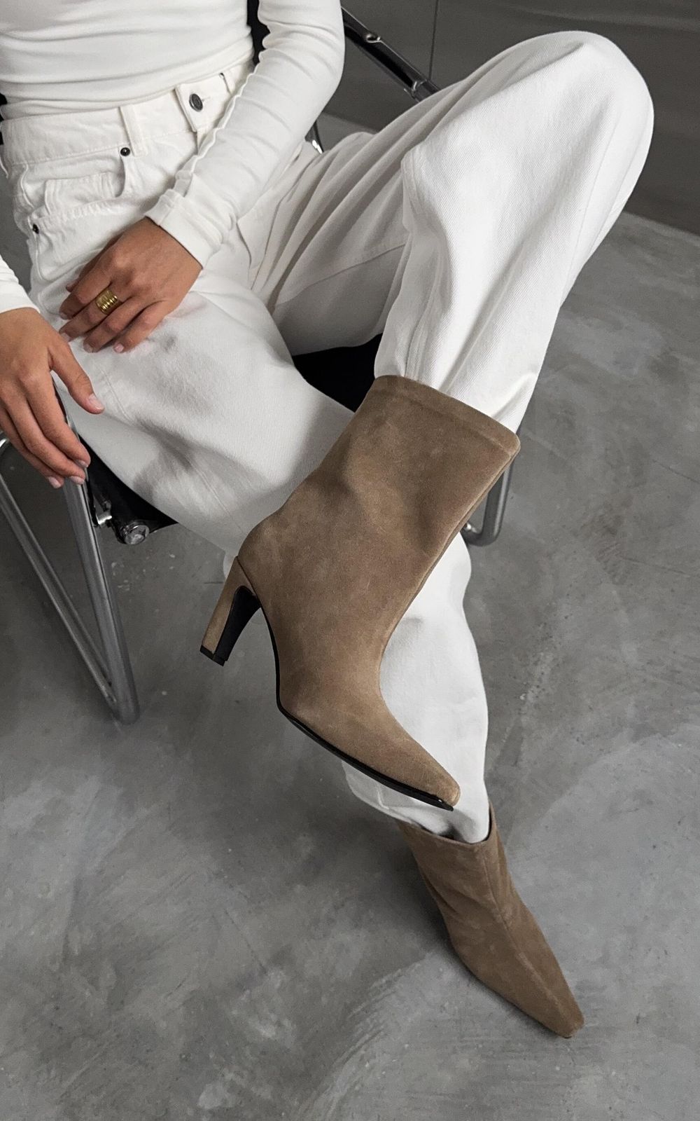 CARLA Suede Ankle Boots with Wide Shaft - Beige | COOSH