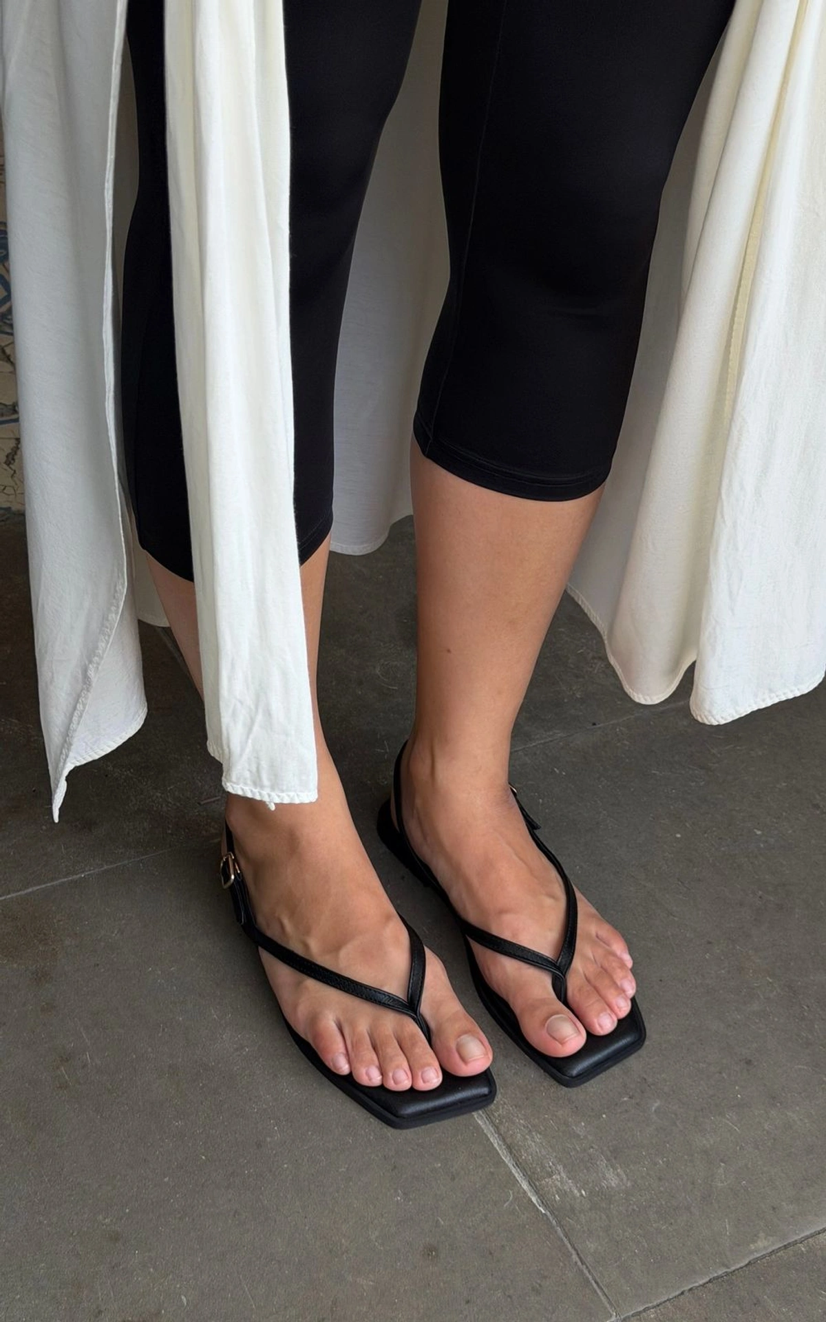 Leather Square-Toe Flat Sandals