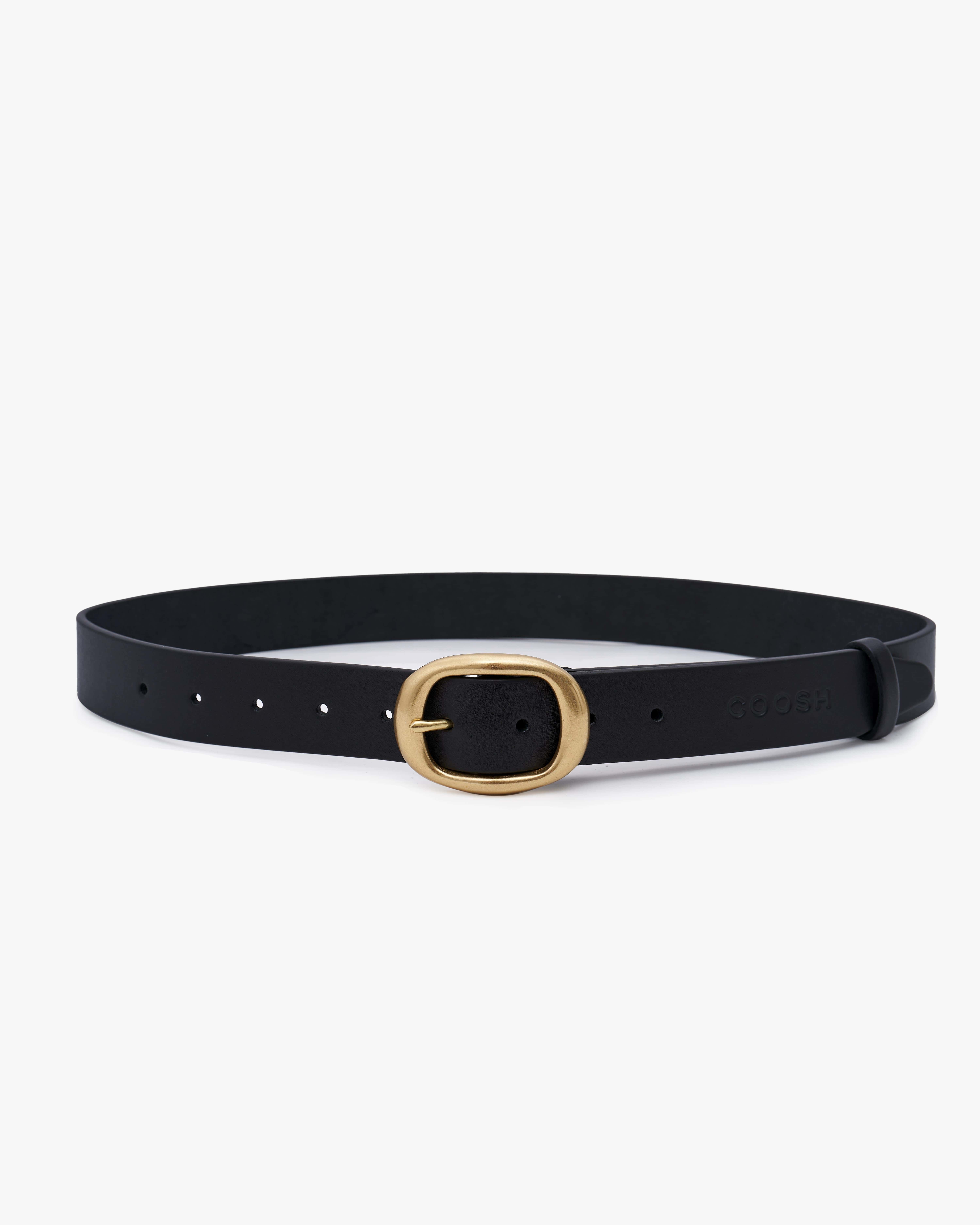 【ARGUE】LONG LONG LETHER BELT/BLACKxGOLD Streets Ahead Black Belt With Gold Buckle – Alysa Rene Boutique