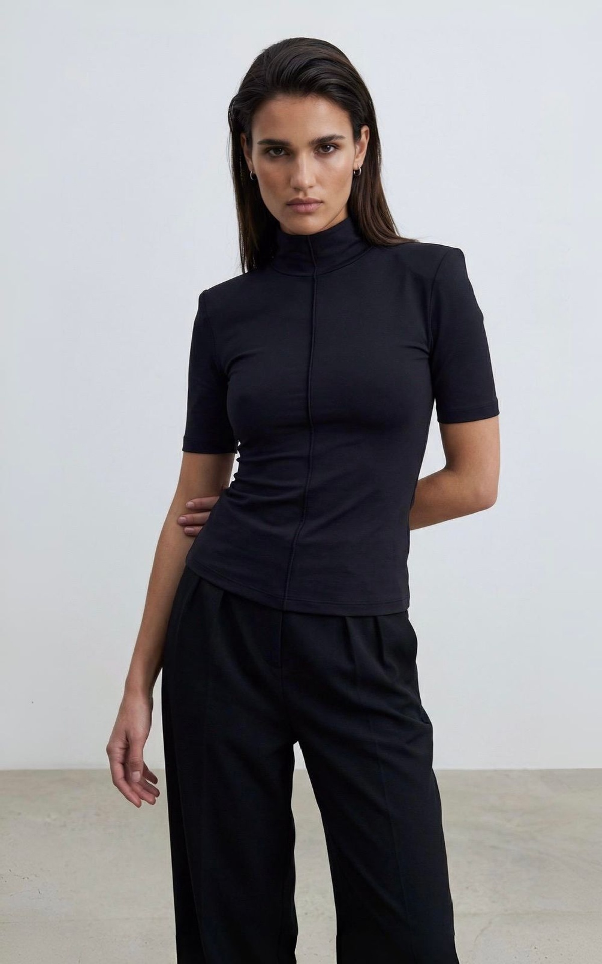 Padded Shoulder Top with Statement Seam