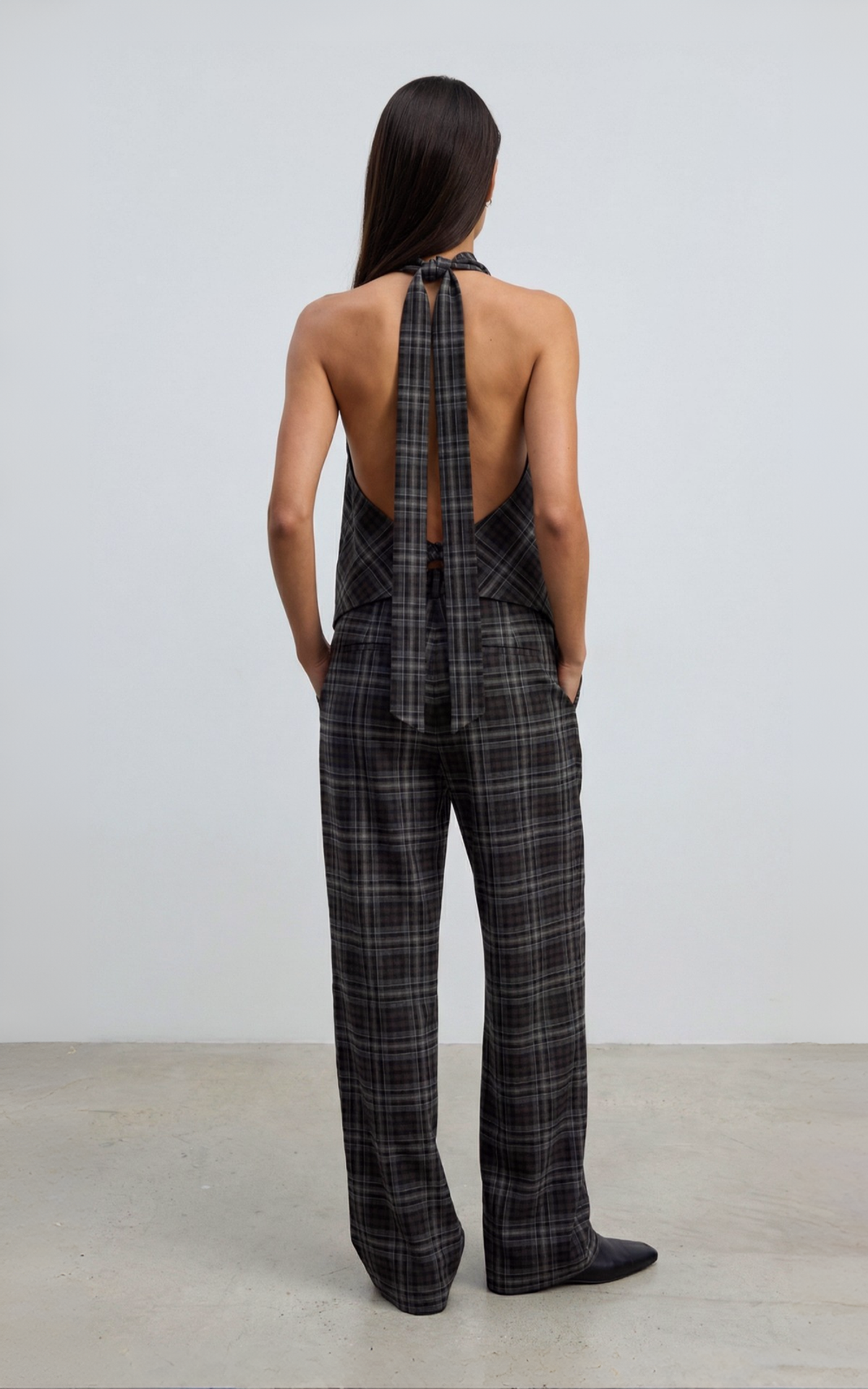 Asymmetric Tartan Top with Ties