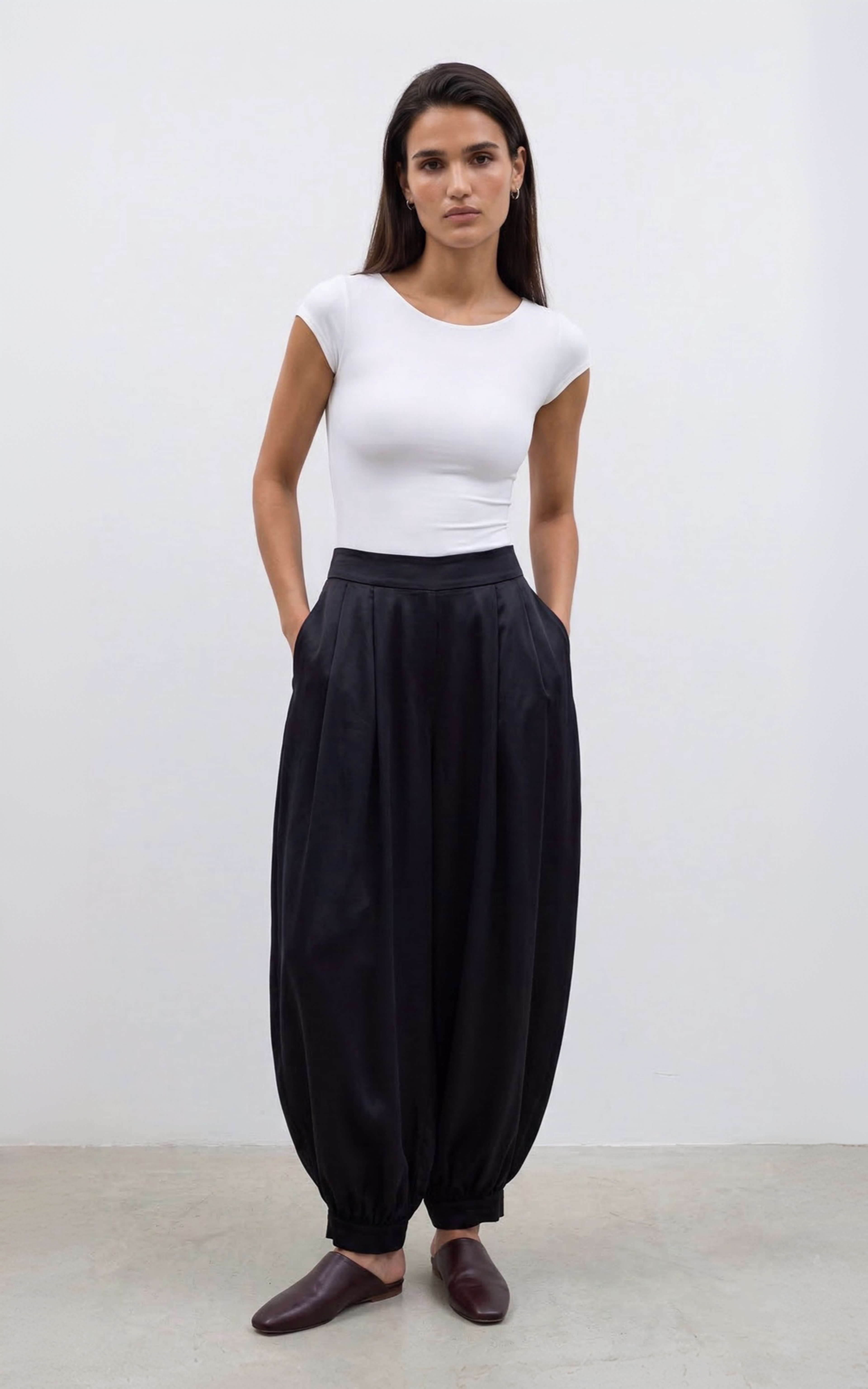 Pleated Satin Harem Pants