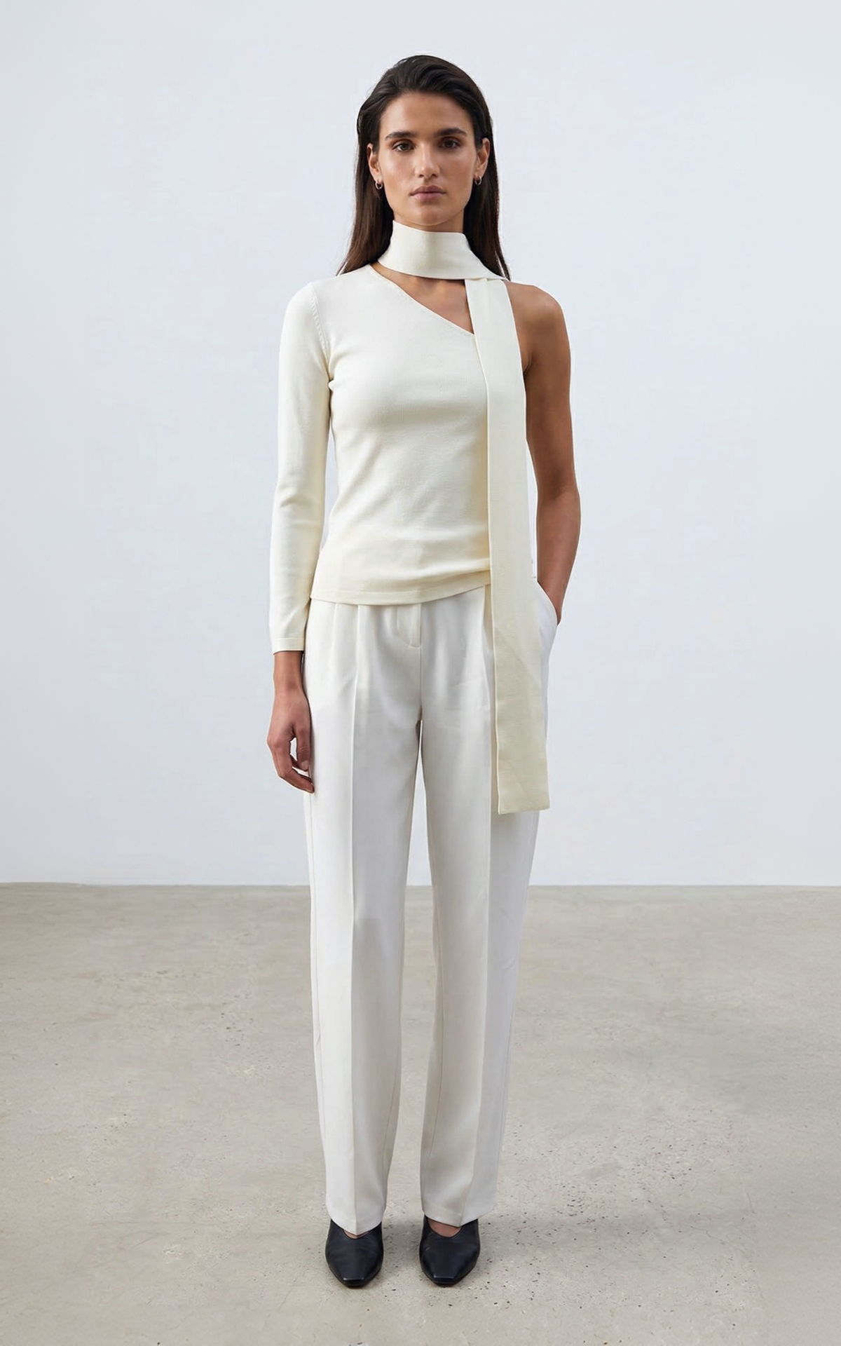 Лонгслів на одне плече зі знімним шарфом із віскози