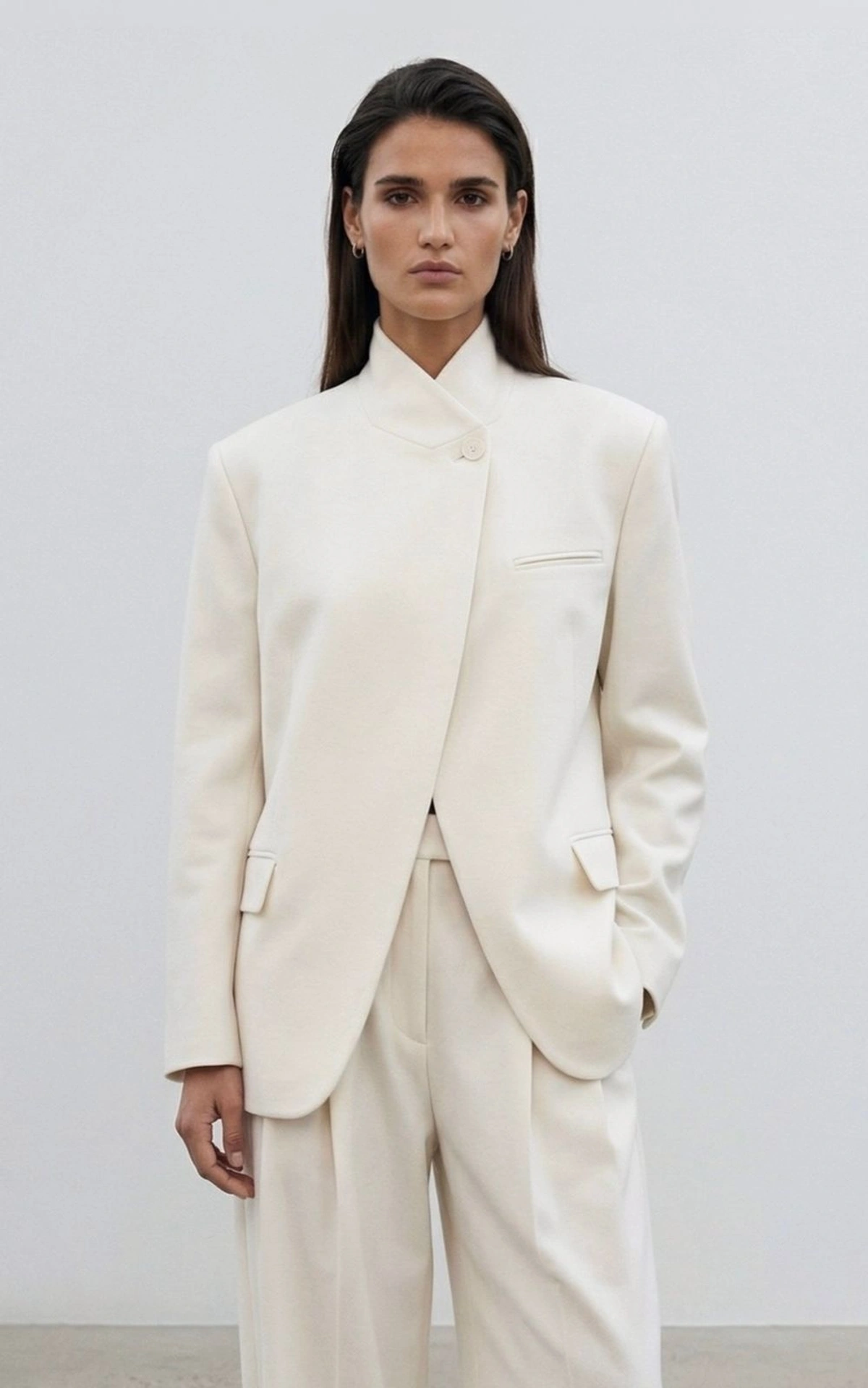 Asymmetric Front Stand-Collar Jacket